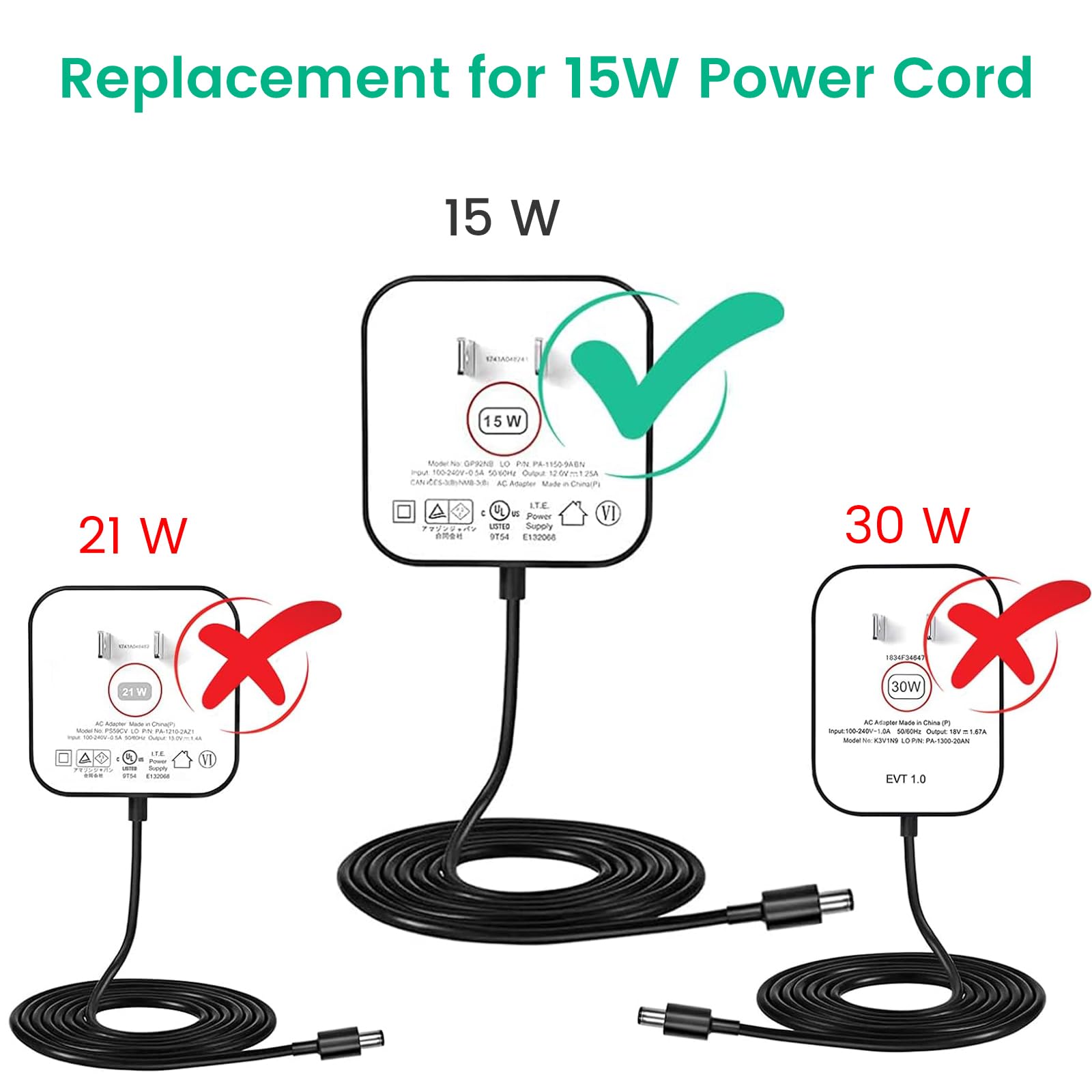 15W Power Cord Replacement For Echo Dot 5Th Gen, 4Th Gen, 3Rd Gen, Dot Kids Edition, Dot With Clock, Pop, White Dc Charger Adapter With 5Ft Cable