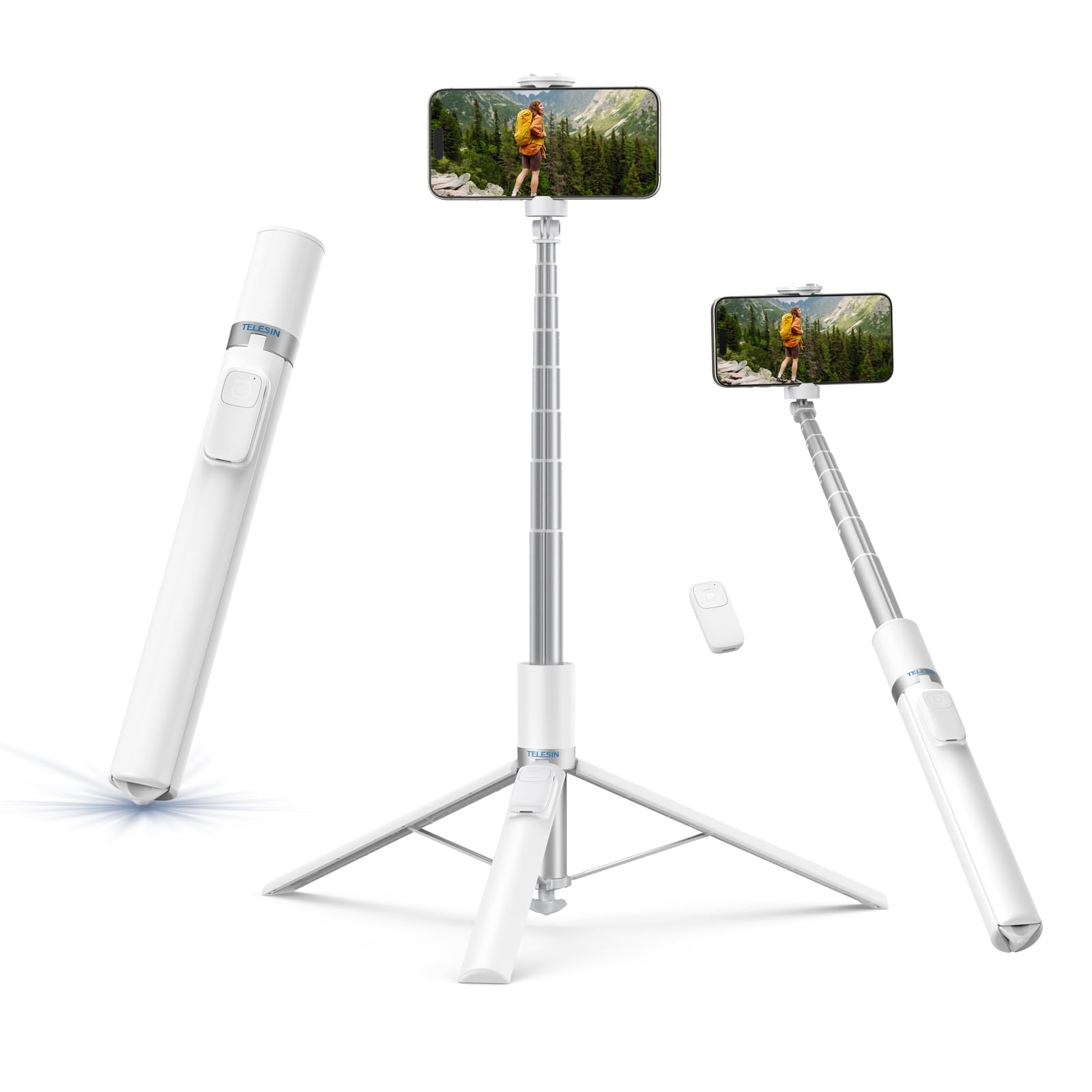 Telesin 70'' Phone Tripod Stand, Gravity-Activated Auto-Open Selfie Stick, Extendable Cell Phone Stand With Magnetic Bluetooth R