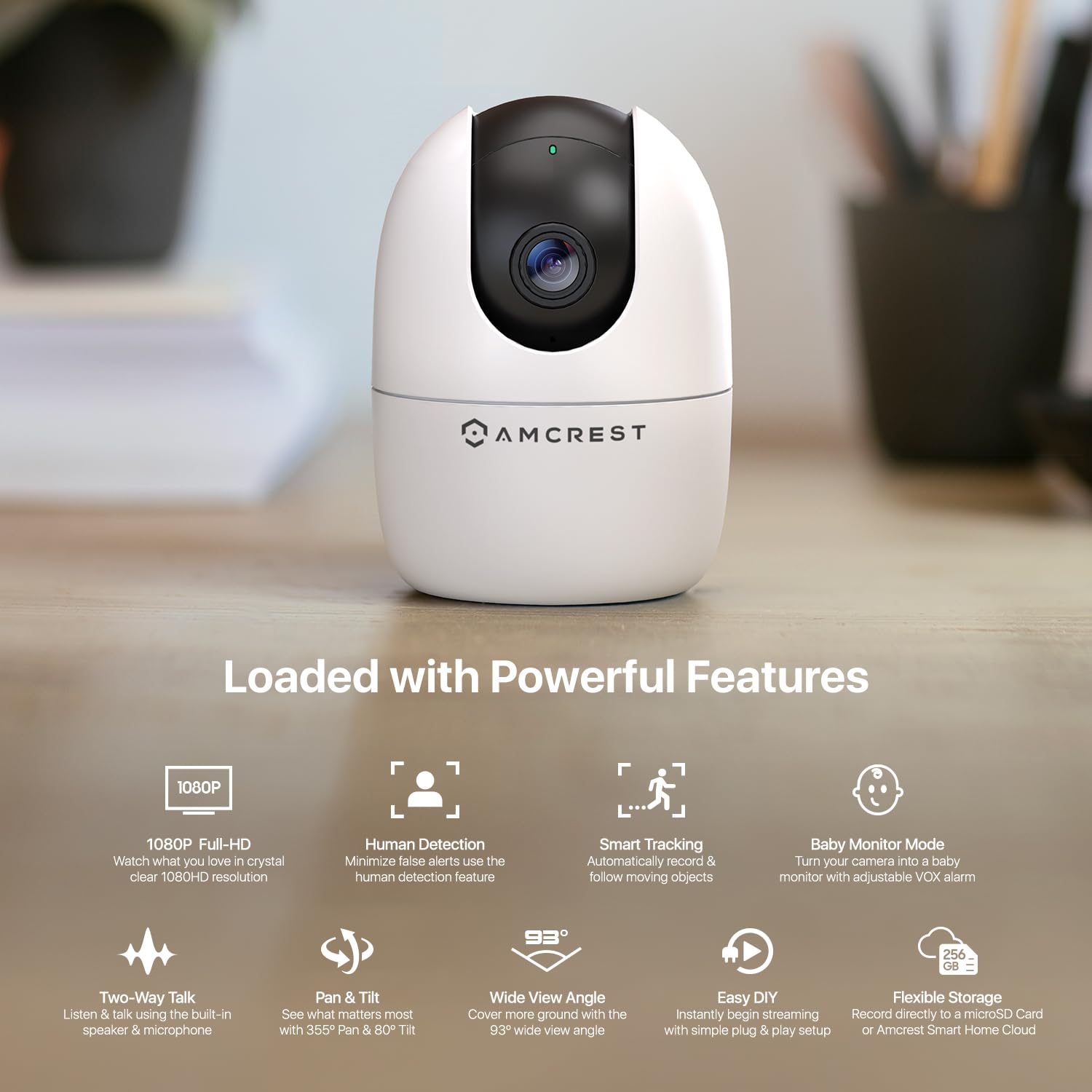 Amcrest 1080P Wifi Camera Indoor, Nanny Cam, Dog Camera, Sound & Baby Monitor, Human & Pet Detection, Motion Tracking, Phone App