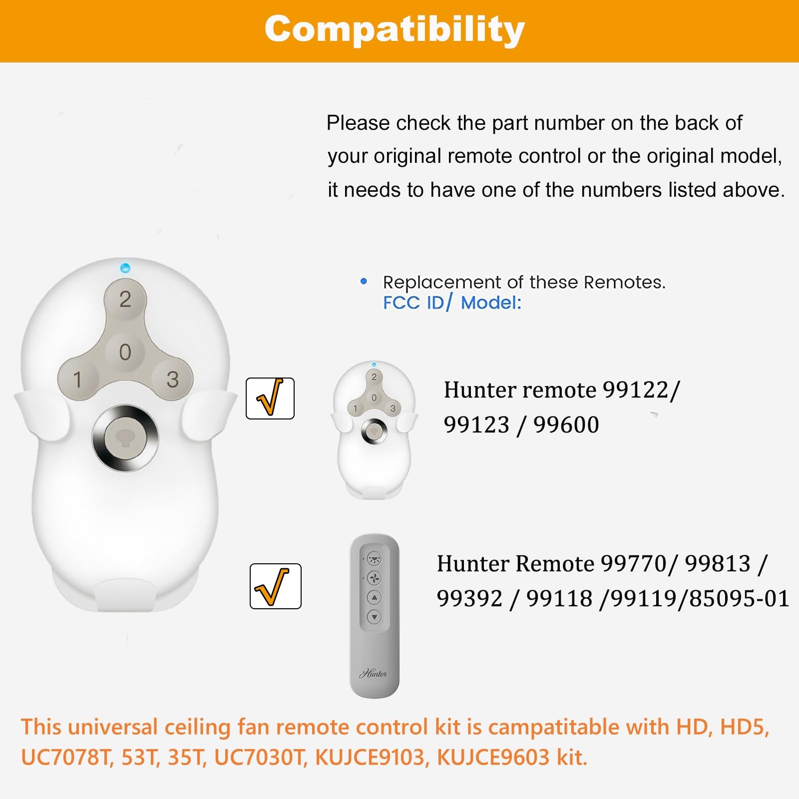 Breeze Bay Universal Ceiling Fan Remote Control And Receiver Kit Compatible With Hunter 99122 99123 99600 99770 99813 99392,3 Sp