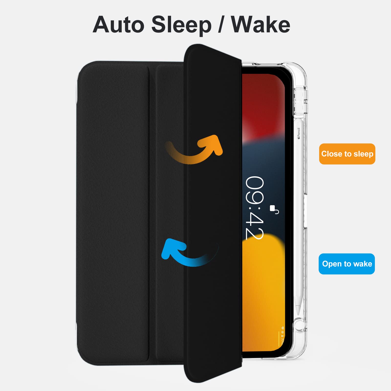 Mygroo For Ipad Air 6Th Generation Case 2024 With Pencil Holder, Air 5Th Generation Case, Slim Smart Cover With Clear Back Shell