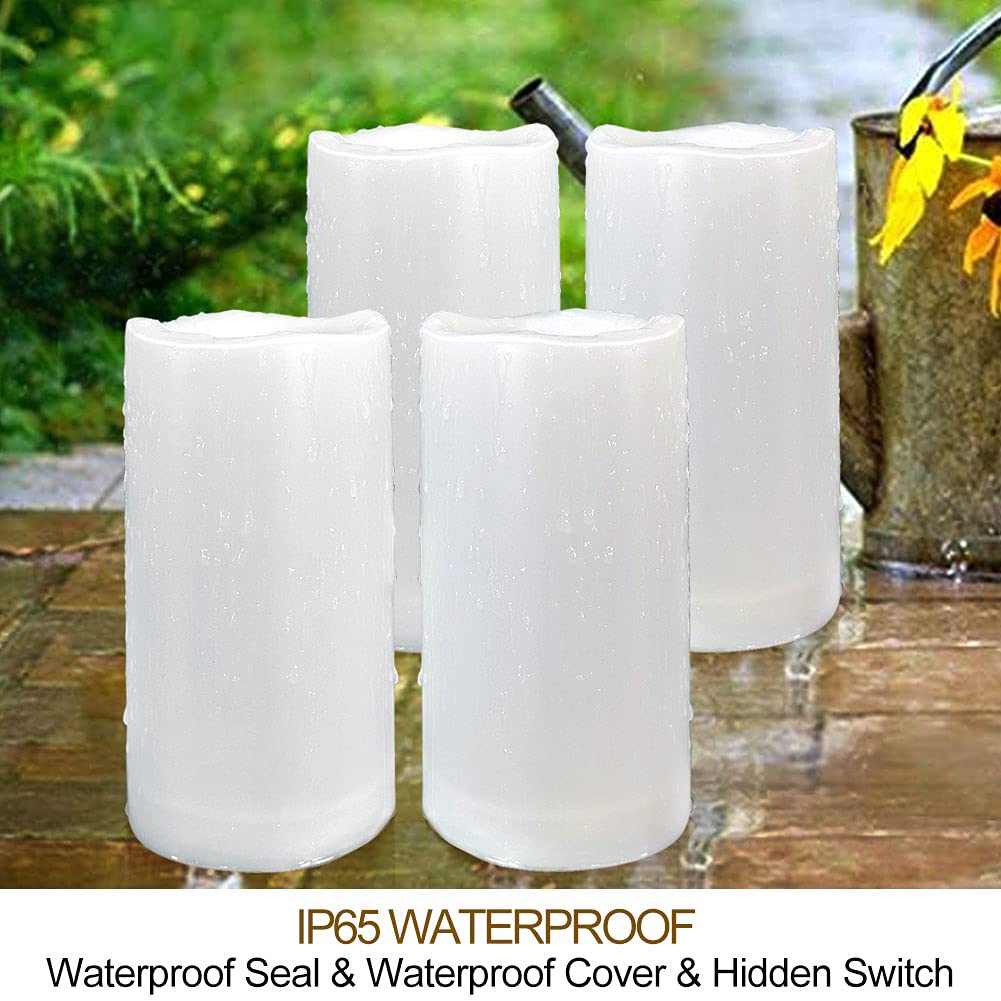 Home Most Pack Of 4 White Led Candles Outdoor 3X6   Unscented Ip65 Waterproof Battery Powered Flameless Led Pillar Candles With