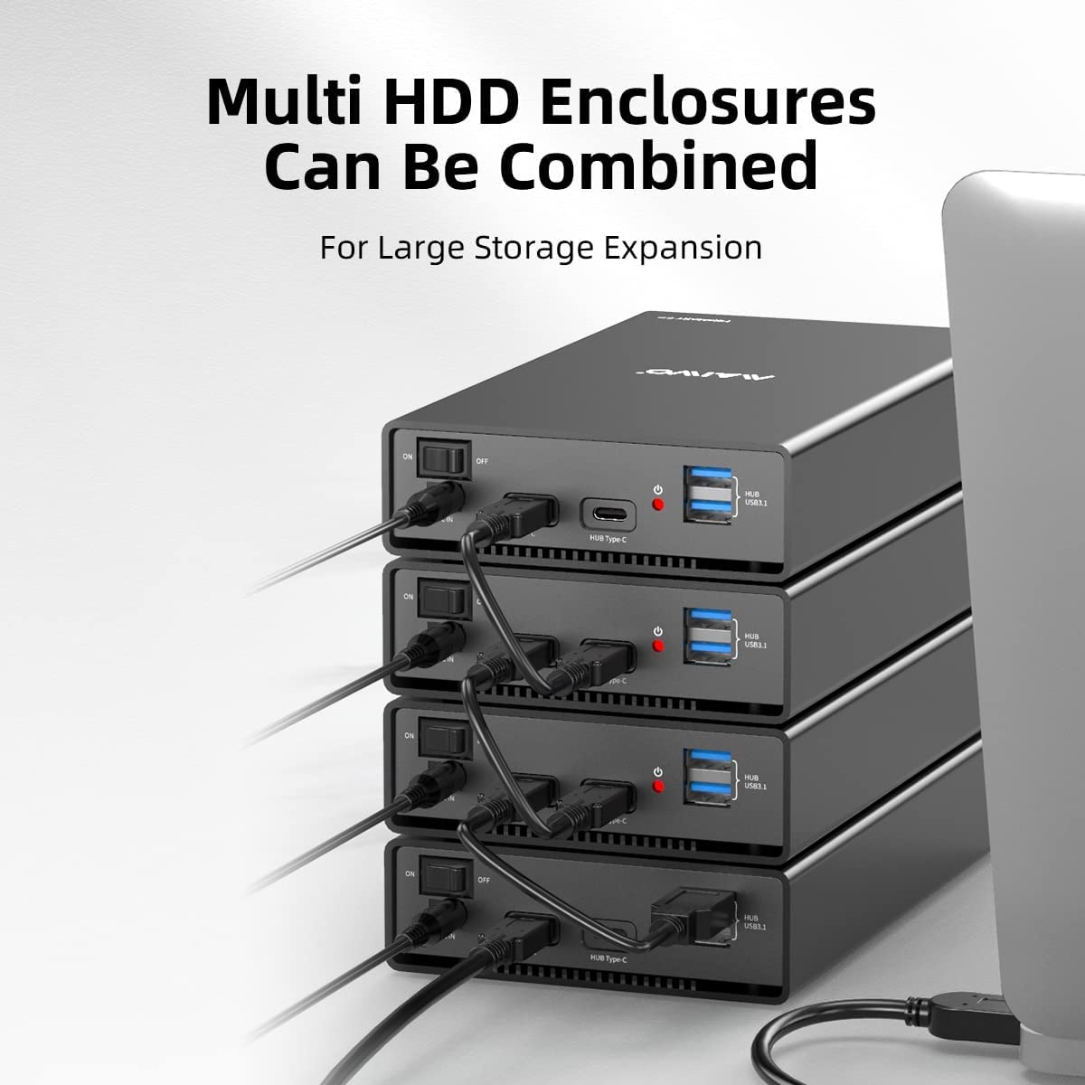 Maiwo External Hard Drive Enclosure(6Gbps) With Hub Expander For 3.5 2.5 Inch Sata Ssd Hdd Usb C To Sata Iii With Uasp, 1 Port Usb C Hub/2 Port Usb A 10Gbps Hub,Compatible With Seagate Samsung Xbox