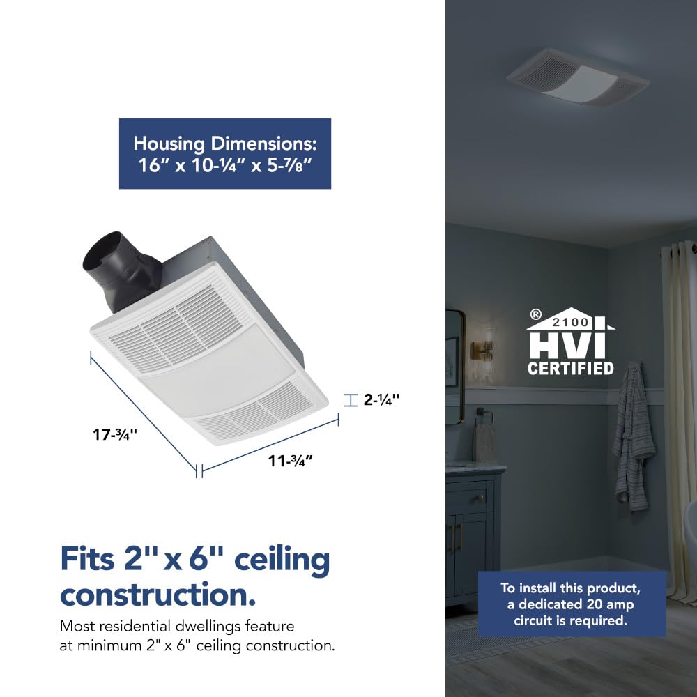 Broan Nutone Bhfled110 Powerheat Bathroom Exhaust Fan, Heater, And Led Light Combination, 110 Cfm