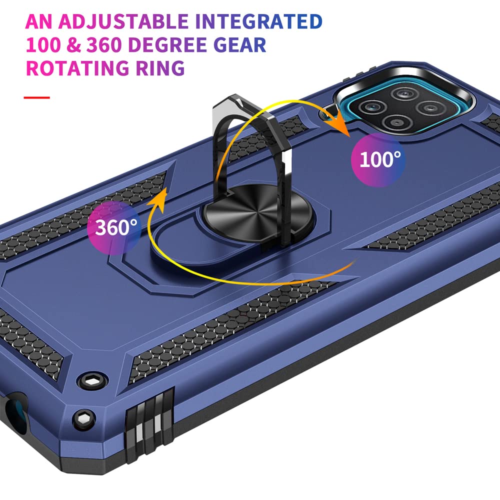 For Samsung Galaxy A12 Phone Case, Samsung A12 Case With Hd Screen Protector, [Military Grade 16Ft. Drop Tested] Ring Shockproof
