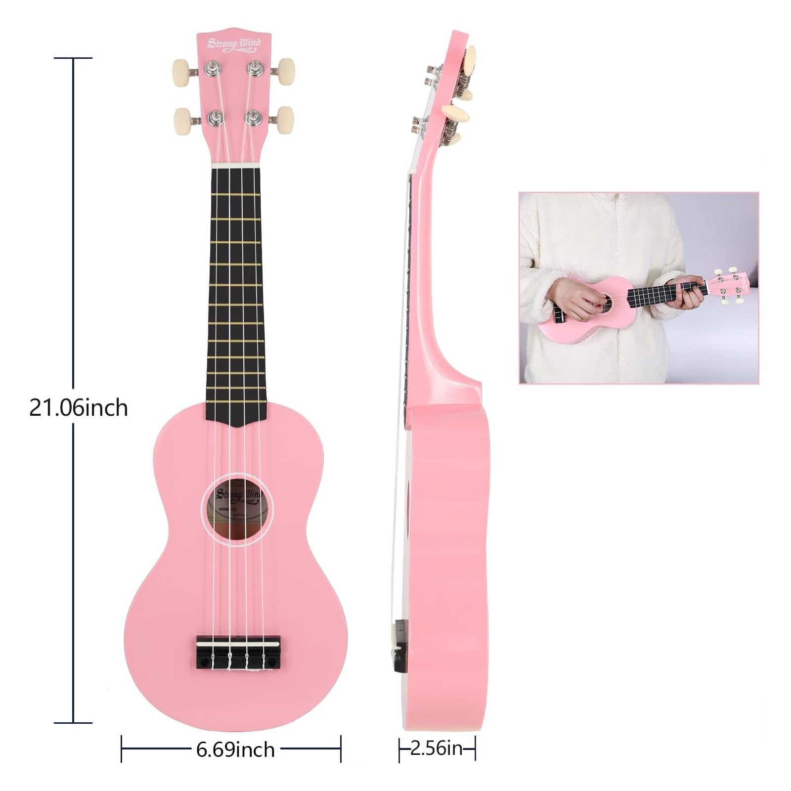 Strong Wind Soprano Ukulele 21 Inch Basswood Ukeleles For Beginners Four Strings Hawaiian Guitar Ukulele For Adults Teenagers Pi