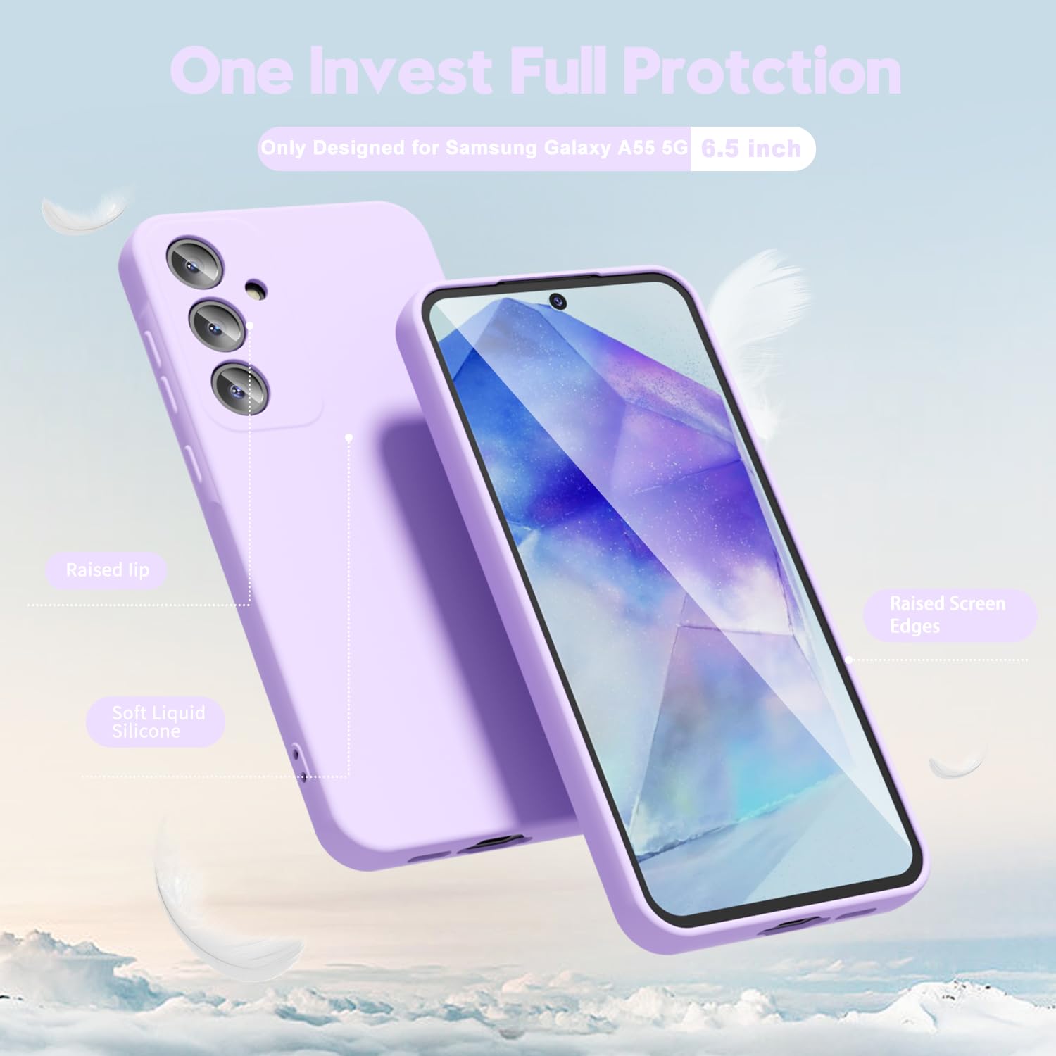 Oakxco For Samsung Galaxy A55 5G Case Liquid Silicone, Soft Rubber Gel Elegant Aesthetic Basic Simple Cover, Slim Tpu Matte Soli