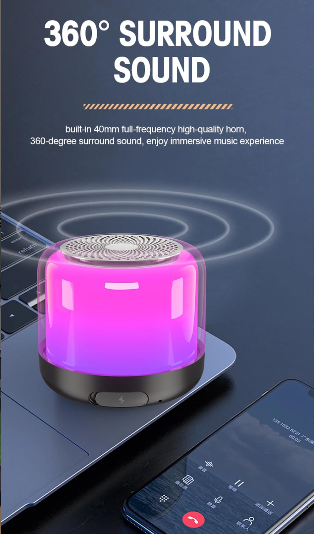 Roopersnake Portable Bluetooth Speakers With Colorful Lights, Loud Sound, Small Bluetooth Speaker With Wireless Stereo Pairing,
