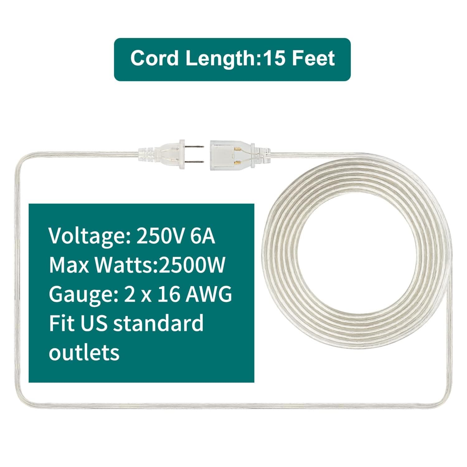 Haultop 15 Ft Clear Extension Cord Indoor Thin, 2 Pack Clear Extension Cord With Ul Certified, 2 Prong Indoor Cord Extension, Ex