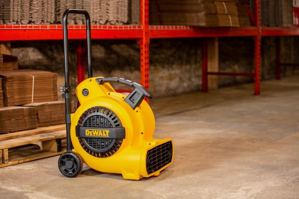 Dewalt 3/4 Hp Air Mover, 3 Speed Max 1800 Cfm Floor Fan, Portable Utility Blower Fan, Dxam 2818 Yellow