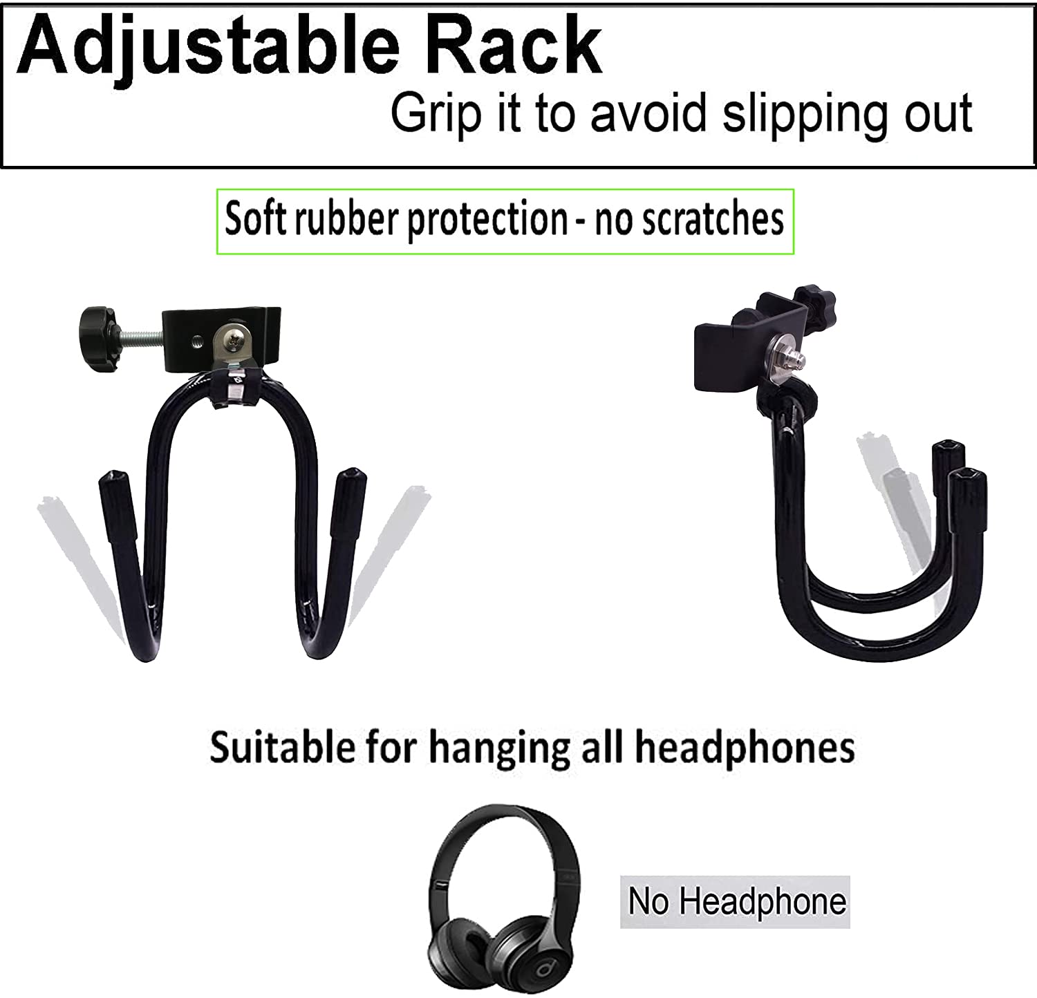 Pmsanzay Universal Hanger Stand - Black Metal, Rubber Pads, Fits 0.4" to 1.5" Tubing, Ideal for Headphones, Tambourines, and C