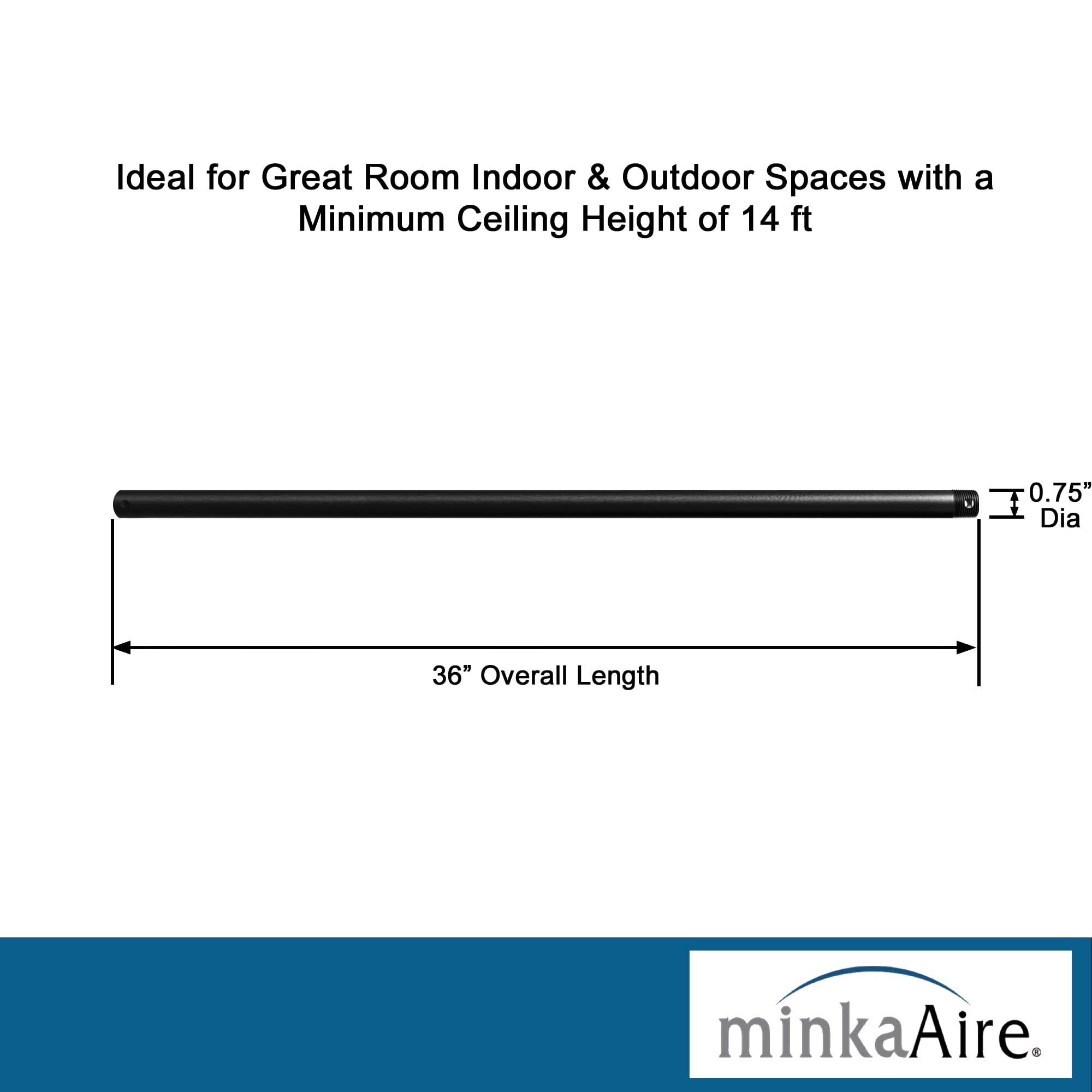 Minka Aire Dr536 Cl 36 Inch Ceiling Fan Downrod In Coal Finish