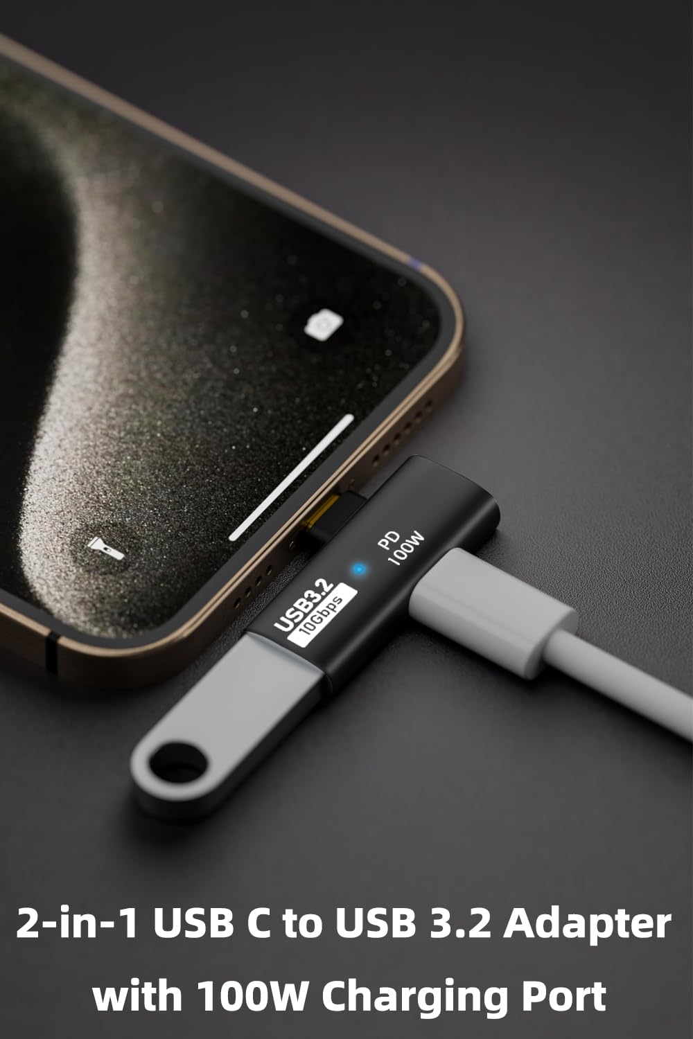 Areme 2 In 1 Usb C To Usb 3.2 Adapter With 100W Charging Port, Thunderbolt 4/3 Otg Converter For Rog Ally, Steam Deck, Quest 2, Iphone 15 Series, Ipad, Macbook And More Type C Device   Black