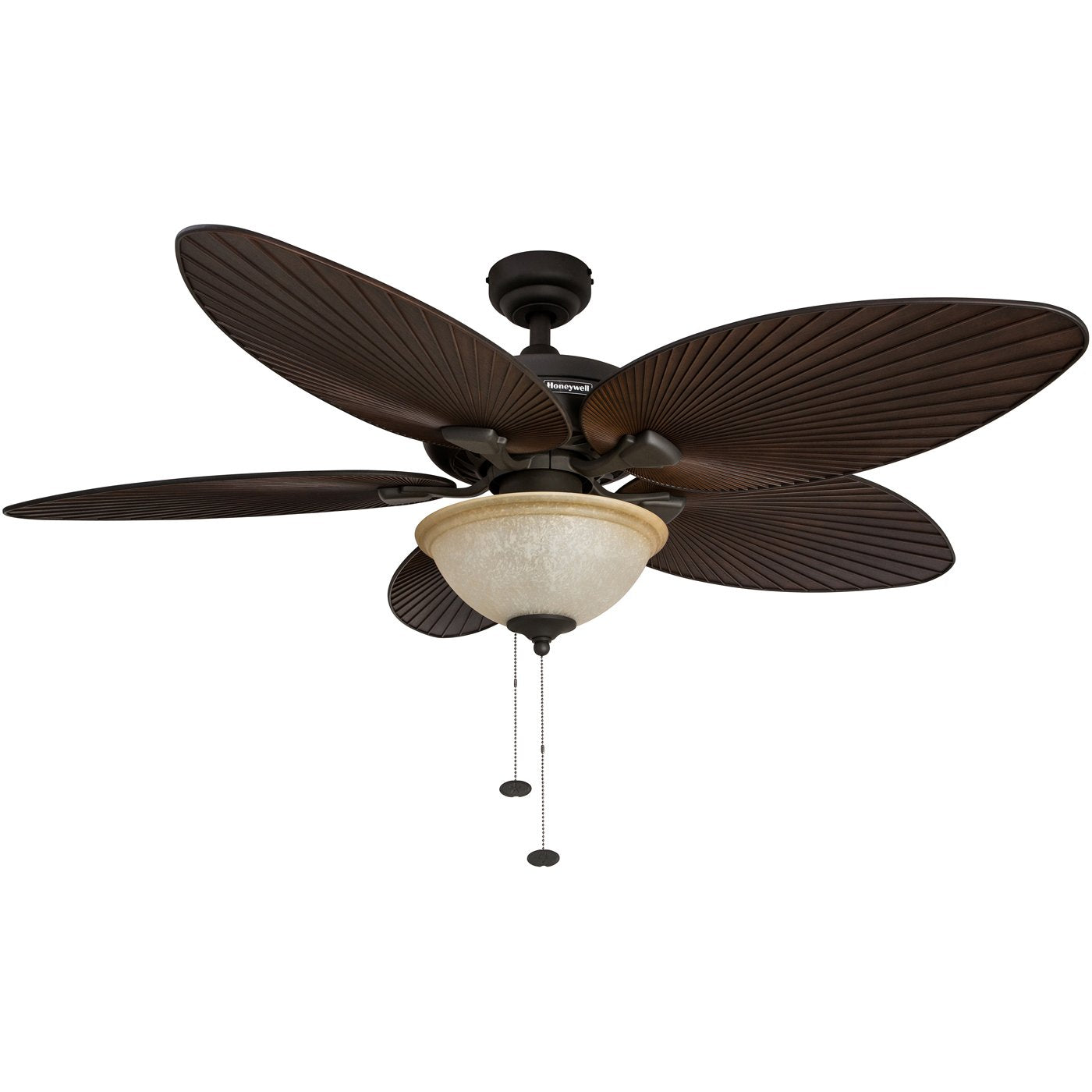 Honeywell Ceiling Fans Palm Island, 52 Inch Tropical Indoor Outdoor Ceiling Fan with Light, Pull Chain, Dual Mounting Options, 5