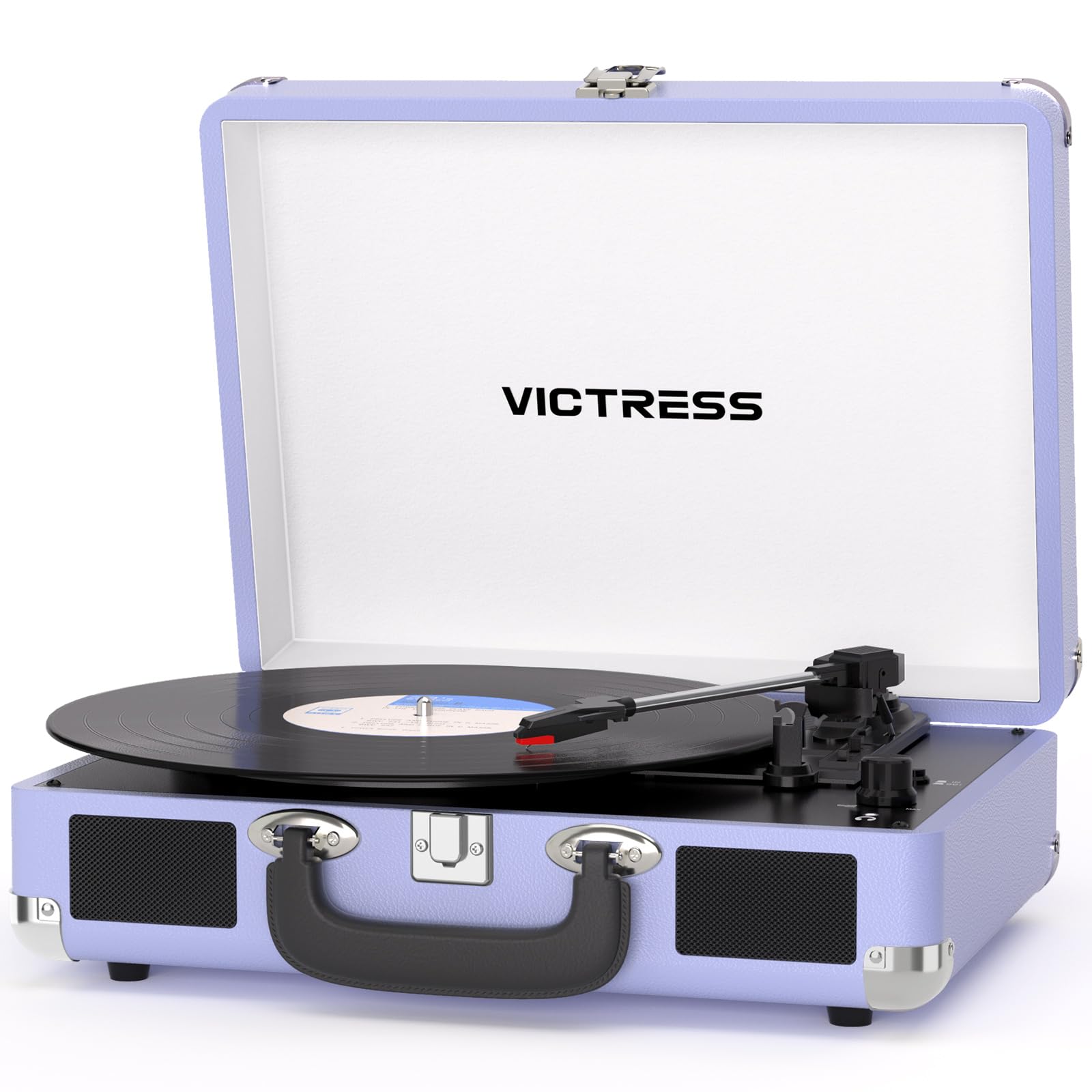 VICTRESS Suitcase Record Player Bluetooth, Portable Vinyl Record Player with Built-in Stereo Speakers, 3-Speed Retro Turntable, 