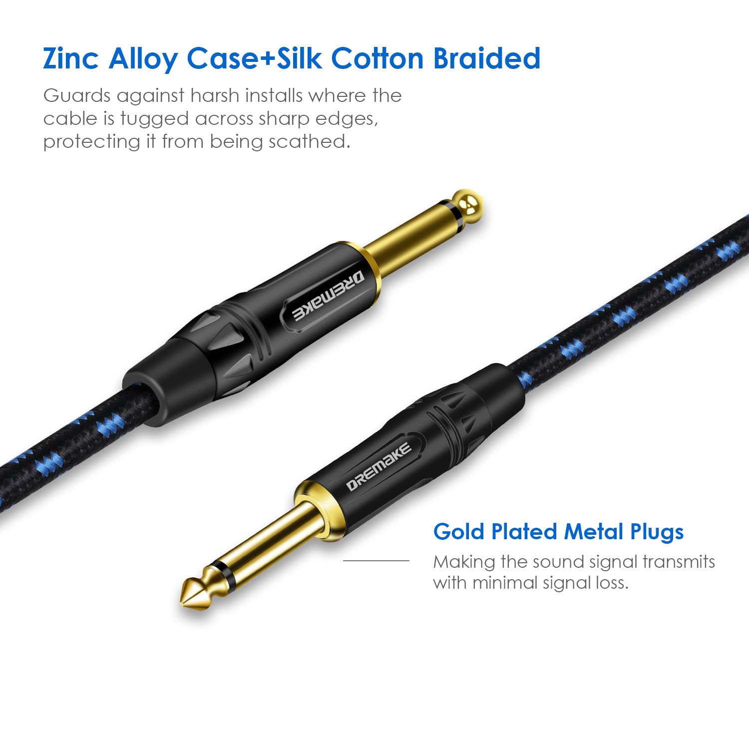 Dremake Jack 6.35Mm Ts 1/4 Inch To 1/4 Inch Guitar Cable 10Ft 6.35Mm Male To 6.35Mm Male Quarter Inch Audio Guitar Instrument Pa