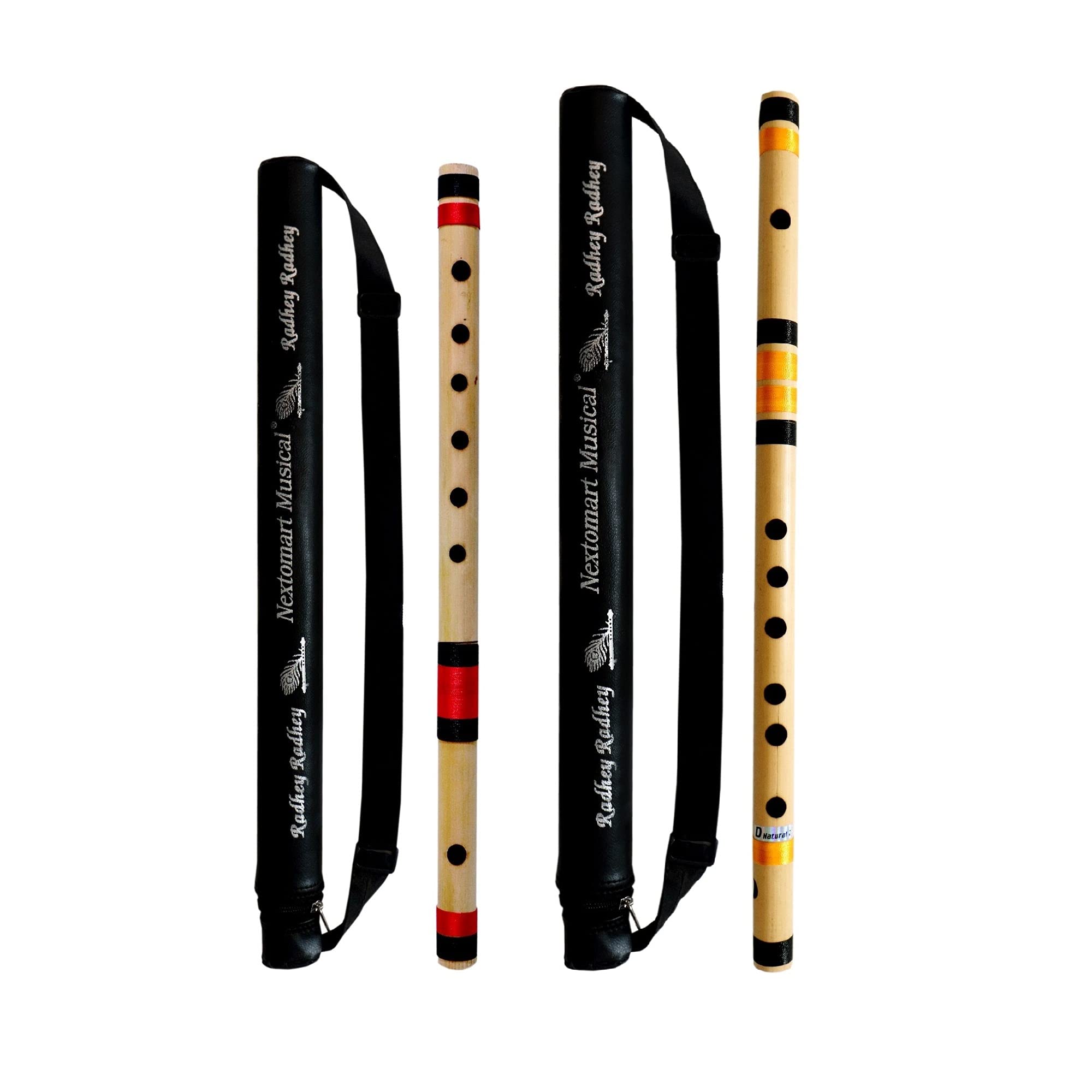 Nextomart Musical Combo Flutes C Sharp 6 Hole (17 Inch) & D Natural 7 Hole (18 Inch) Bamboo Flute Bansuri With Flute Carry Bag F