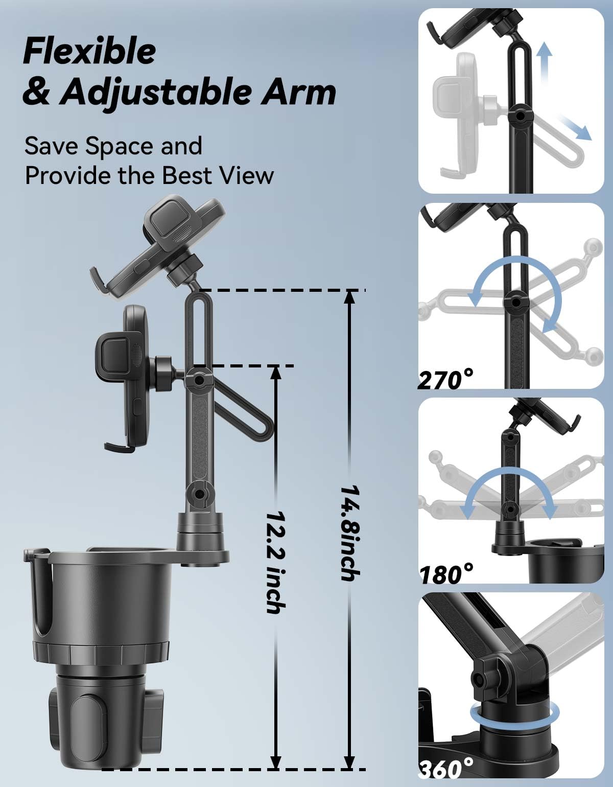 Wavecuer 2 Pack Cup Holder Phone Mount For Car, Phone Cup Holder For Car Iphone With Expandable Base, Compatible With Iphone Sam