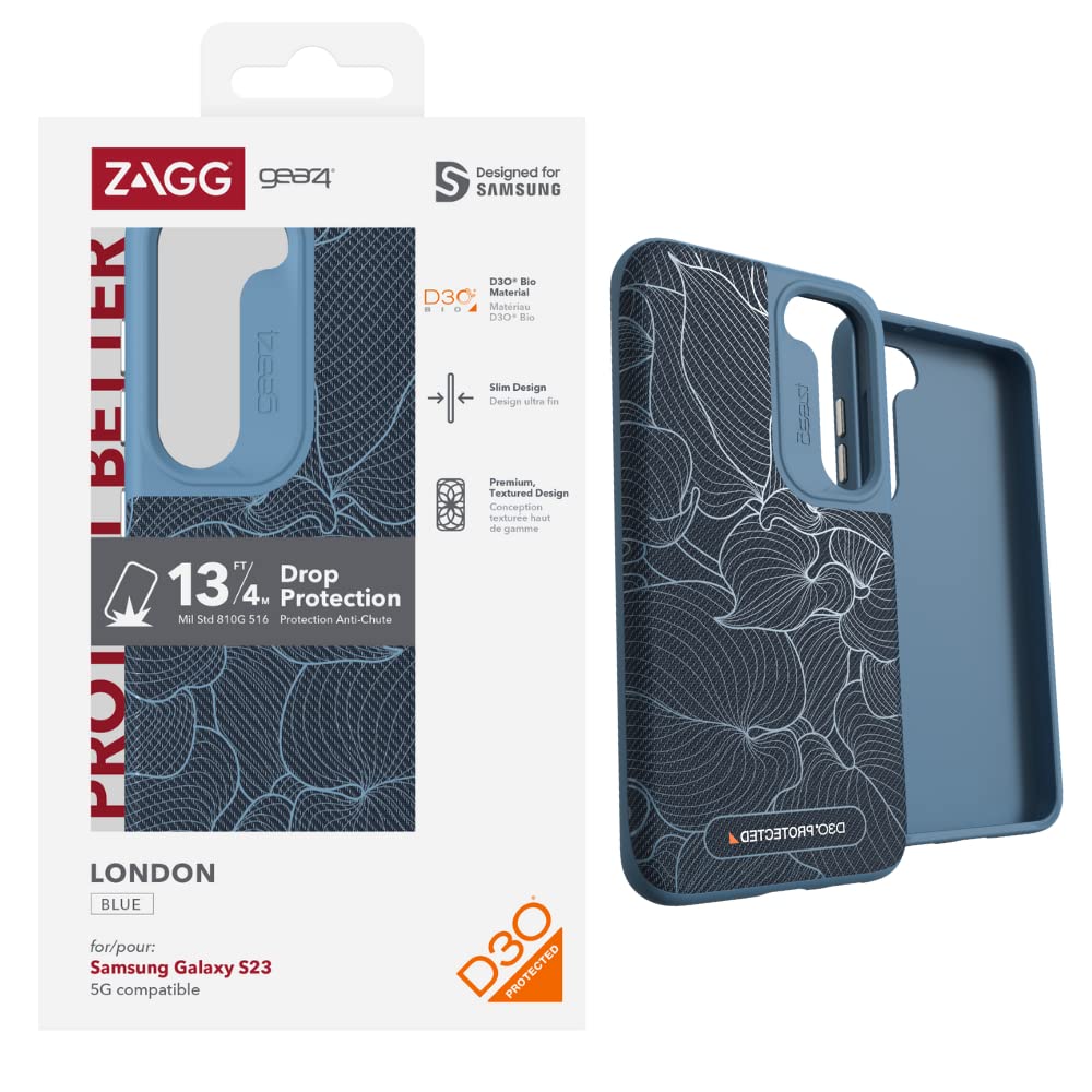 Zagg Gear4 London Samsung Galaxy S23 Series Phone Case, D30 Drop Protection Up To 13Ft / 4M, Contemporary Design With 3D Printed