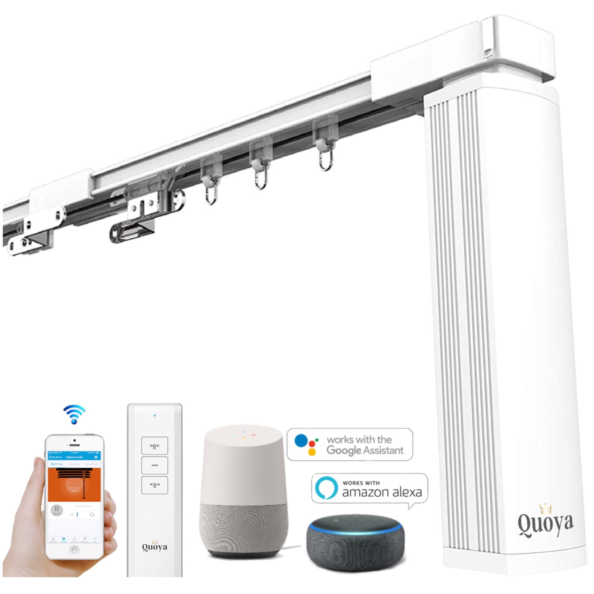 Quoya QL500 Smart Curtains System, Electric Curtain Track with Automated Rail?Motorized and Adjustable Tracks/Rod/Pole ?Motor co