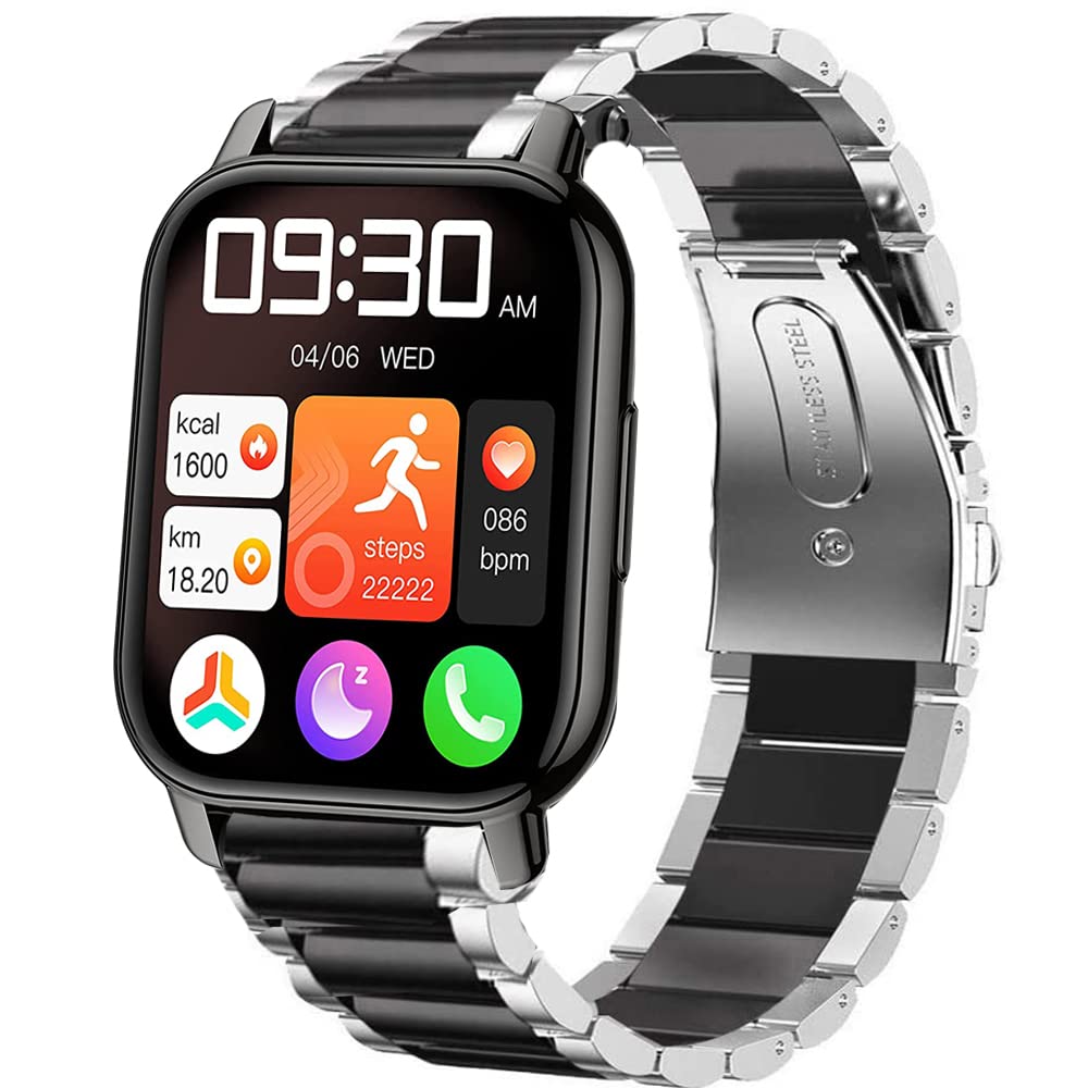 Lamshaw Stainless Steel Metal Replacement Strap Bracelet For Popglory 1.85 ' ' P66/Leshido Cs08 Smart Watch (Silver-Black, 5.71 