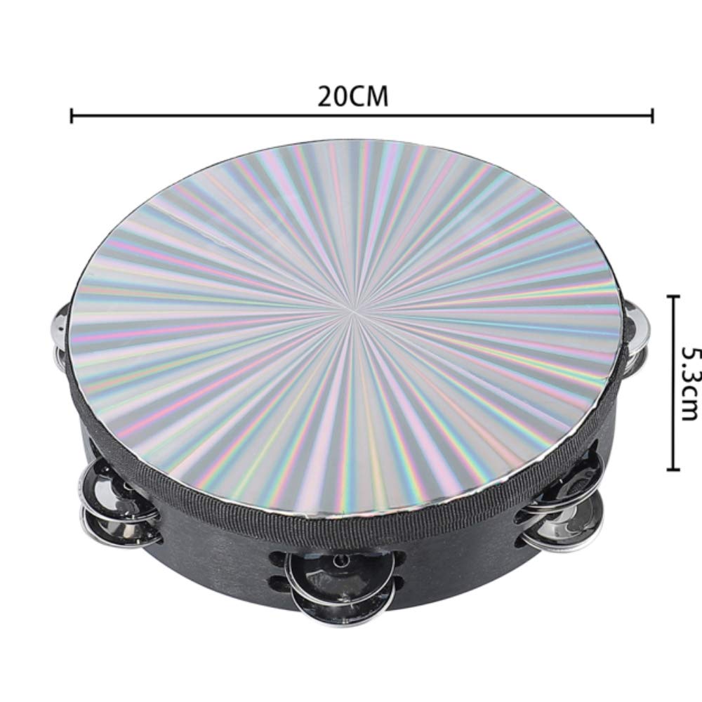 Tambourine 8 Inch Radiant Hand Held Drum With Double Row Jingles Reflective Drum Musical Instrument For Church Adults Ktv Party