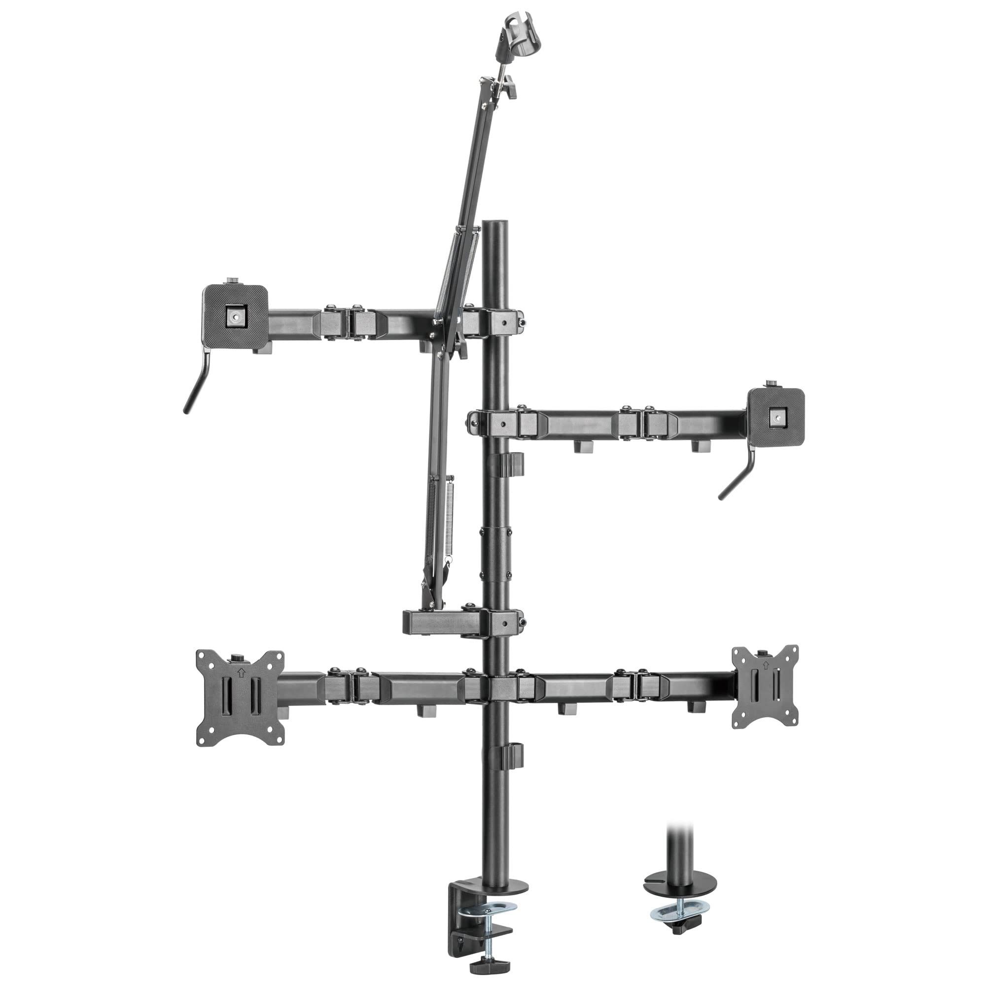 Mount It! All In One Live Streaming Equipment | 5 Arm Streaming Desk Mount That Holds Dual Monitors, Cameras And Ring Light With