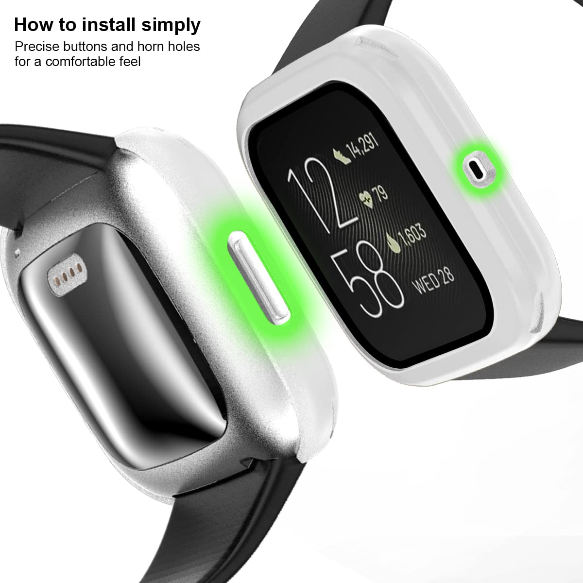 Rc-Z Screen Protector Case For Fitbit Versa 2, Hard Matte Pc Bumper Full Face Glass Protective Cover For Fitbit Versa 2 Smartwat