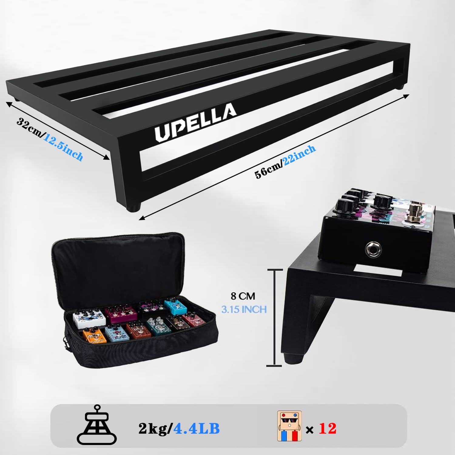 Upella Guitar Pedal Board Aluminum Guitar Effect Pedal Board 22 X 12.5 Guitar Effects Pedalboard Accessories With Carrying B