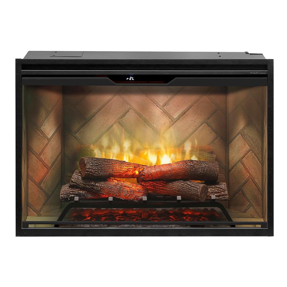 Dimplex Revillusion 36 Inch Built-in Electric Firebox - Herringbone Brick Background - Includes Realistic Faux Logset, Front Gla