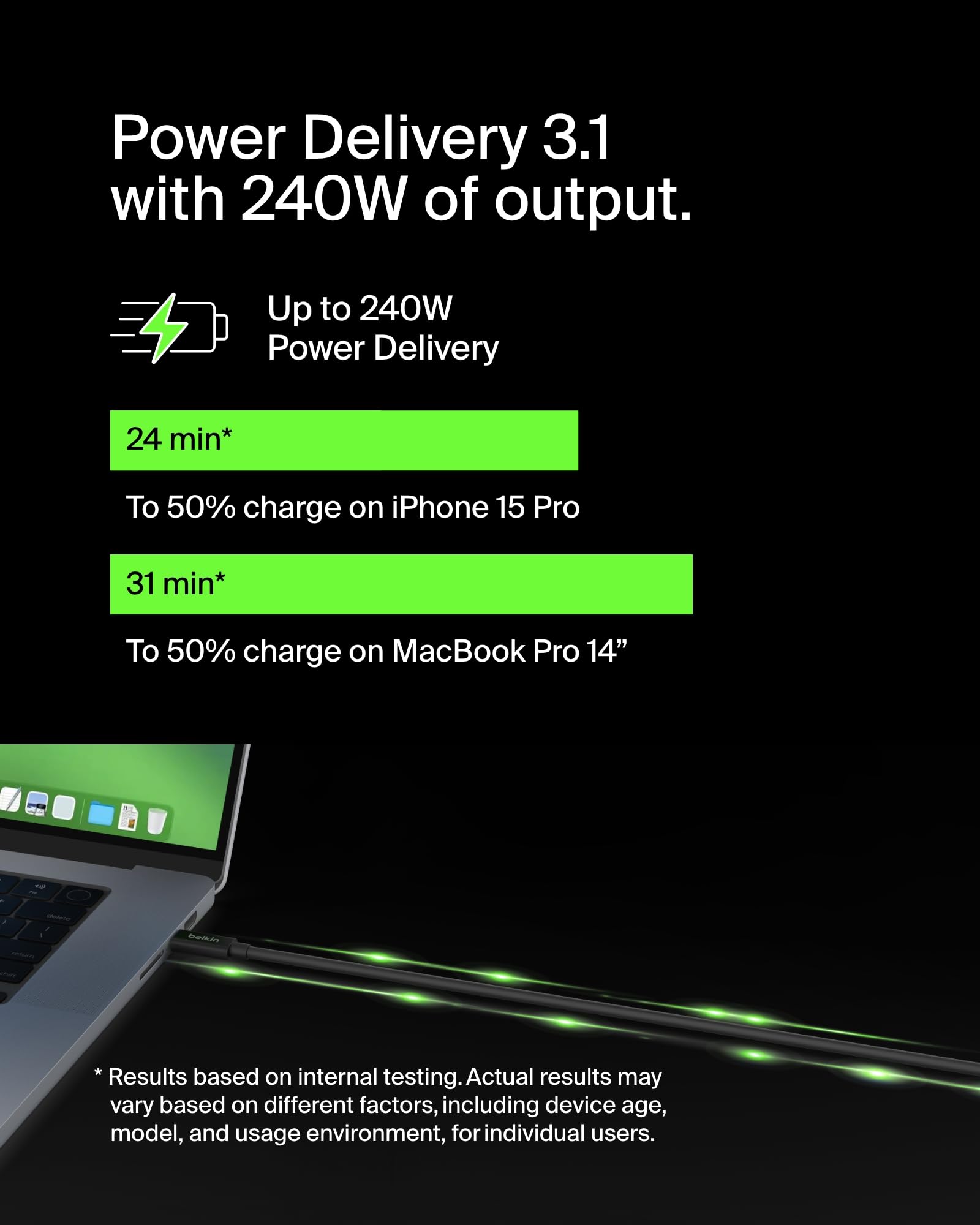 Belkin Connect USB4 Cable (4ft/1.2M Power Cable), USB C to USB C Cable w/ 240W Power Delivery + 20Gbps   USB4 Compliant Power Cable, Compatible with MacBook, Windows, Chromebook, & More