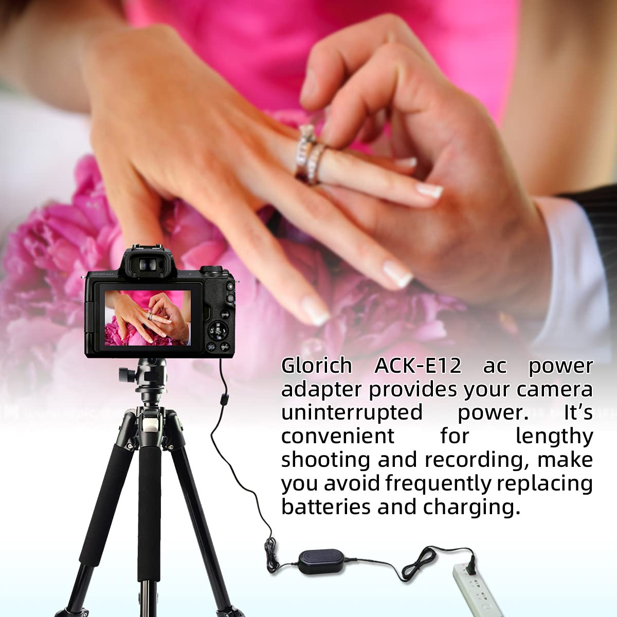 Glorich Ack E12 Ac Power Adapter Dr E12 Dc Coupler Lp E12 Lpe12 Dummy Battery Kit For Canon Eos M200, M100, M50 Mark Ii, M50, M10, M2, M, Kiss M, Kiss M2 Mirrorless Digital Cameras.
