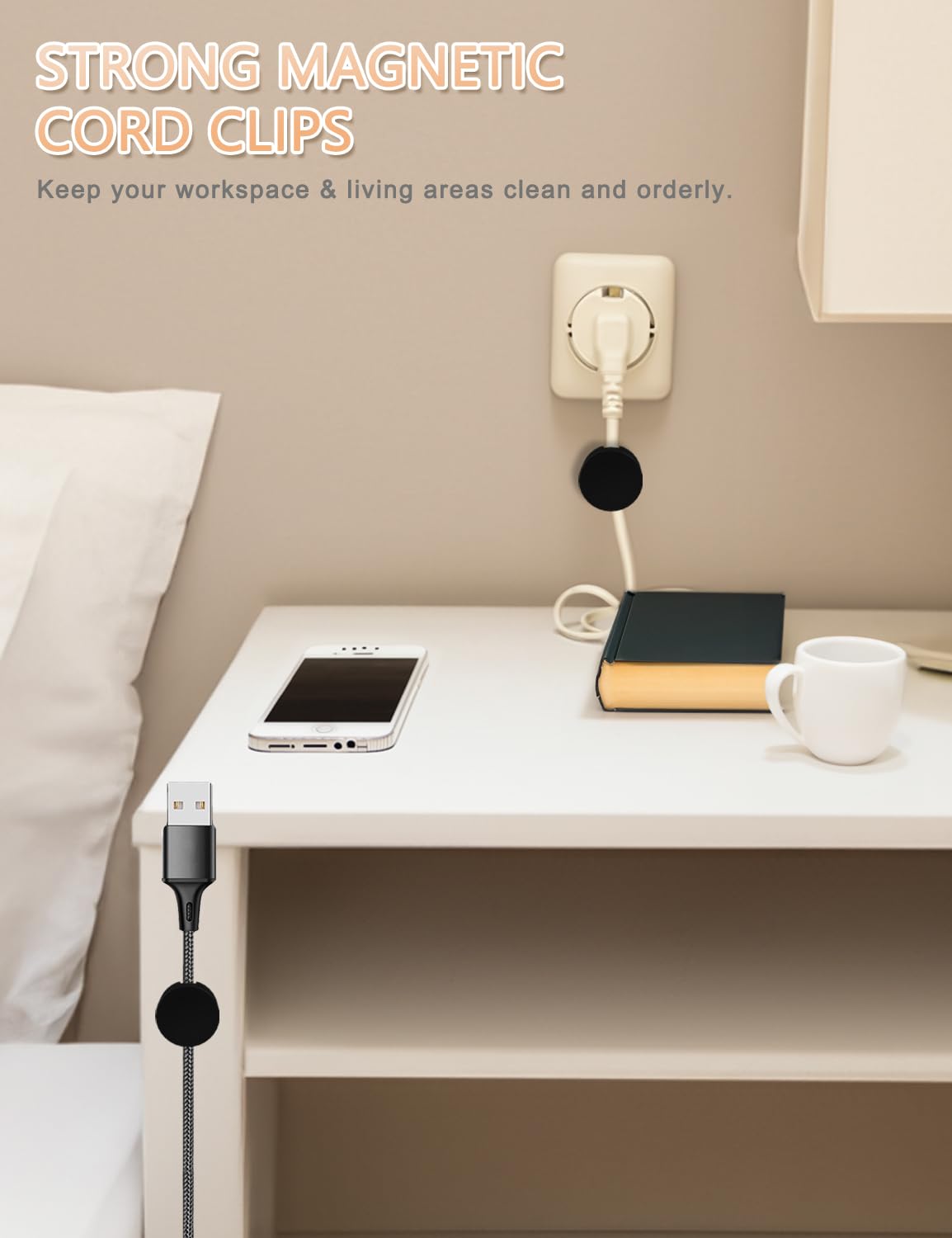 Xuuza Magnetic Cord Holder Silicone, 5 Pack Magnetic Cable Organizer Electronic Clip Wire Holders For Cords, Cable Management Cl