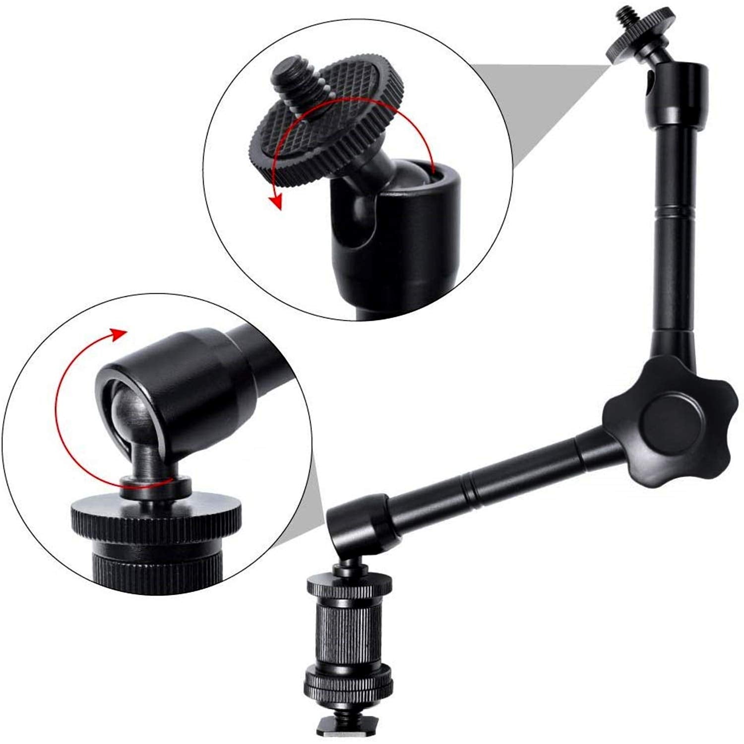 Wanby 11 Inch Articulating Friction Magic Arm Adjustable W/Hot Shoe Mount 1/4'' Tripod Screw For Camera Rig, Lcd Monitor, Led Fl
