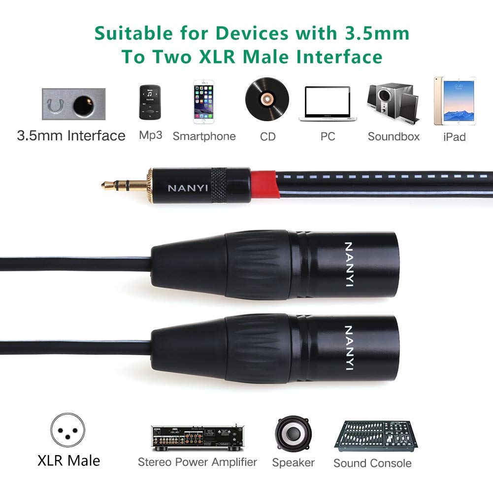 Nanyi Xlr Microphone Splitter Audio Cables 3.5Mm To 2Xlr Male Trs Stereo Male To Two Xlr Male Interconnect Audio Microphone Cabl