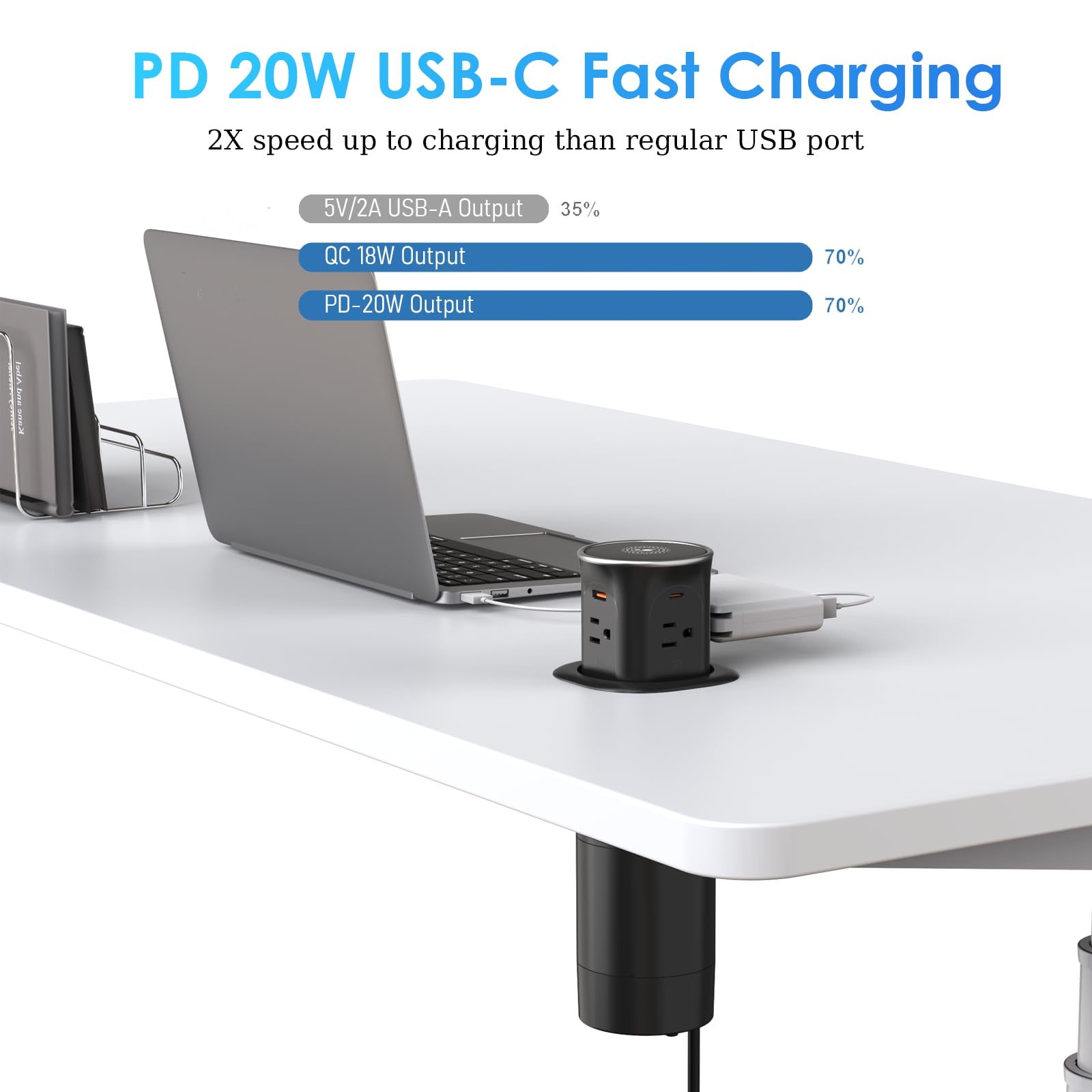 3.15In Pop Up Countertop Outlet With 15W Wireless Charger, Max 20W Usb Power Delivery 15A Tamper Resistant, Desktop Surface Moun