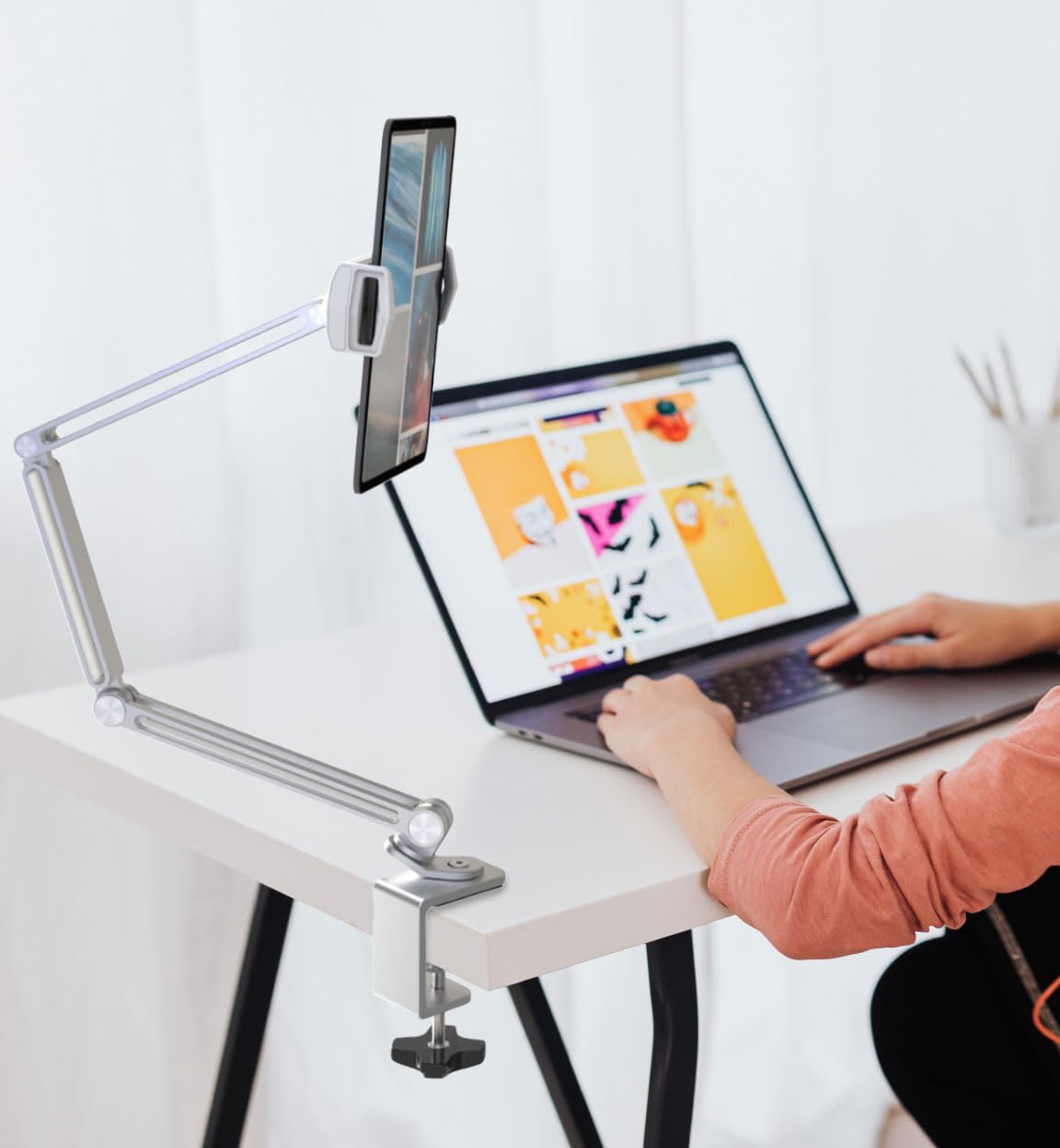 Kabcon Tablet Stand,Tablet Holder Mount With Grip Extended Long Arm,Tablet Bed Desk Mount Compatible With Ipad Pro Mini Air,Galaxy Tabs,Microsoft Surface Pro Go,Kindle Fire,4 13''Cell Phones & Tablets