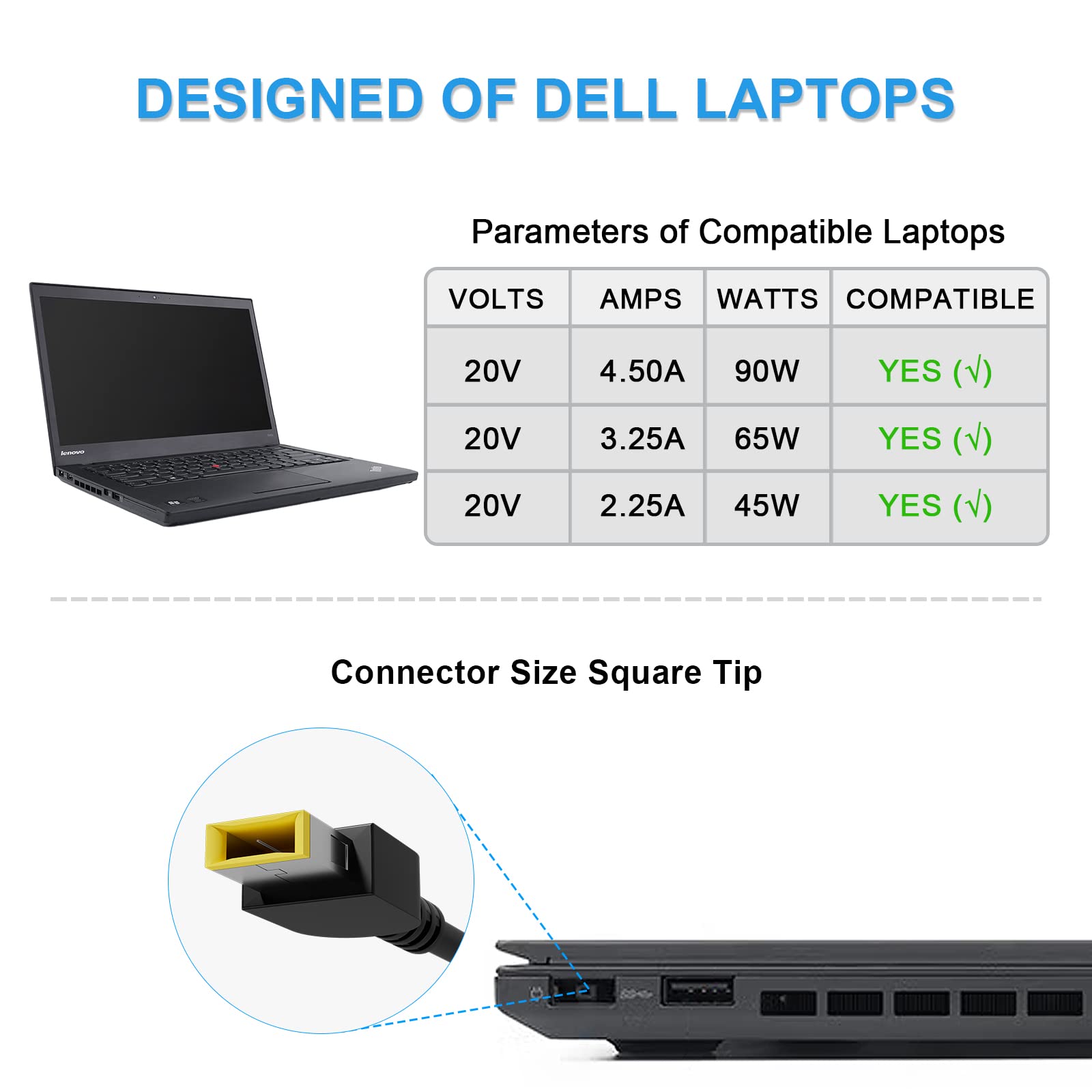 Vhbw Car Charger Replacement For Lenovo Car Charger 90W 65W 45W Compatible With Thinkpad X1 Carbon X1 Yoga T440 T450 T460 T470 T570 Edge E440 E460 E431 Lenovo Essential G700 G710 Power Supply Cord