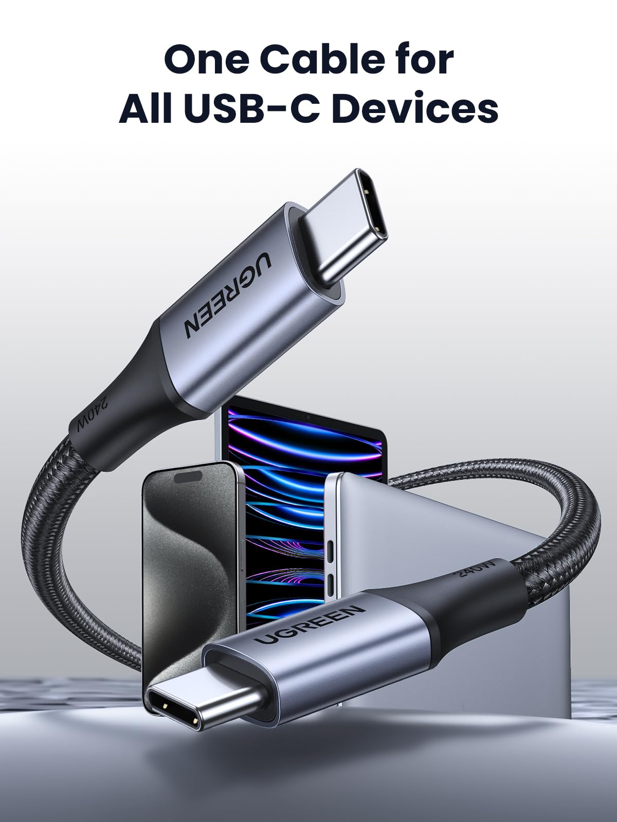 Ugreen 240W Usb C To Usb C Cable, Fast Charging Usb C Cable For Iphone 15 Pro Max, Samsung Galaxy S24/S23, Macbook Pro/Air, Ipad
