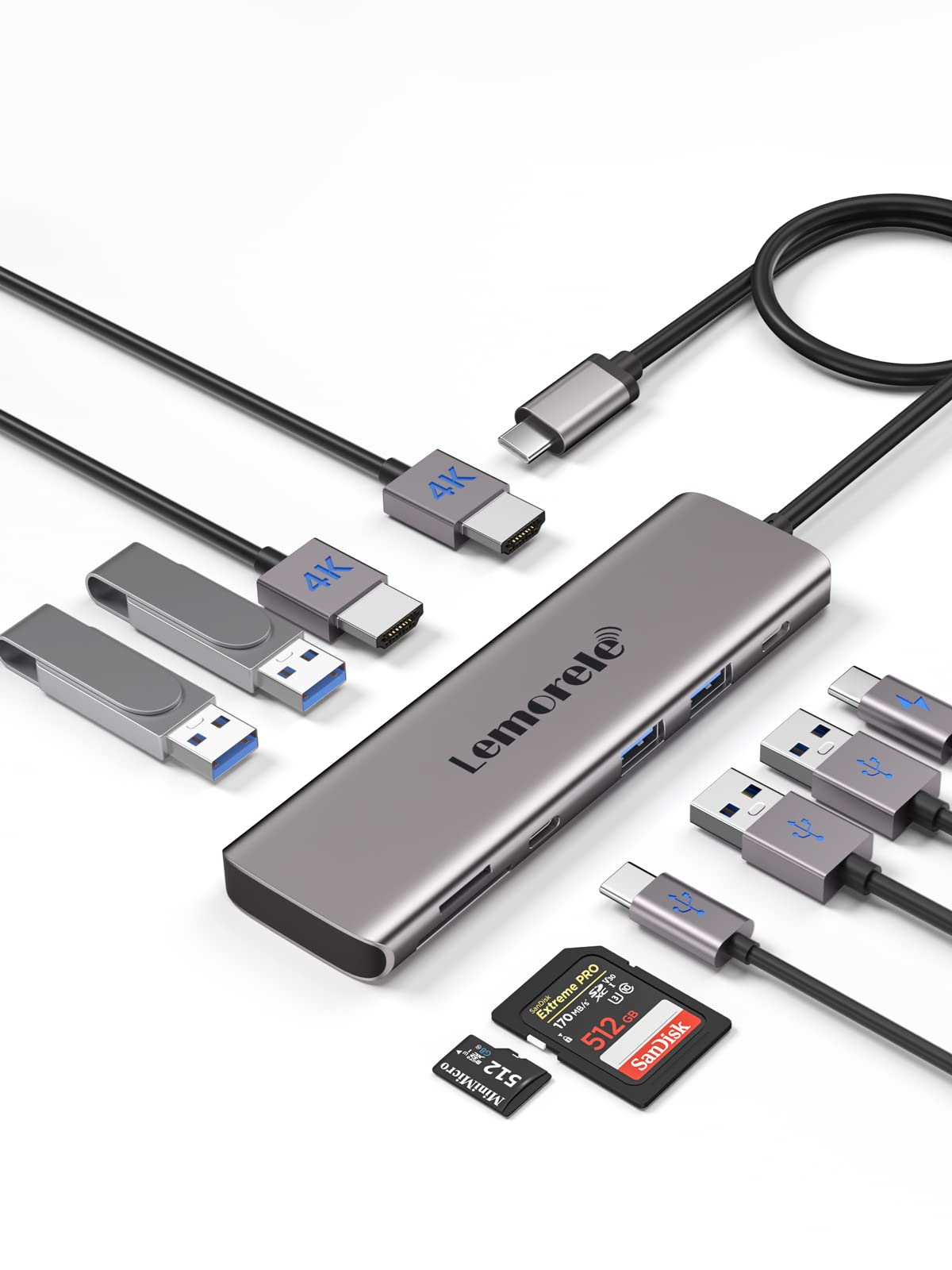 Lemorele Usb C To Dual Hdmi Adapter, 10-In-1 Usb C Docking Station Dual Monitors For Windows, Usb C Adapter With Dual Hdmi, Usb 