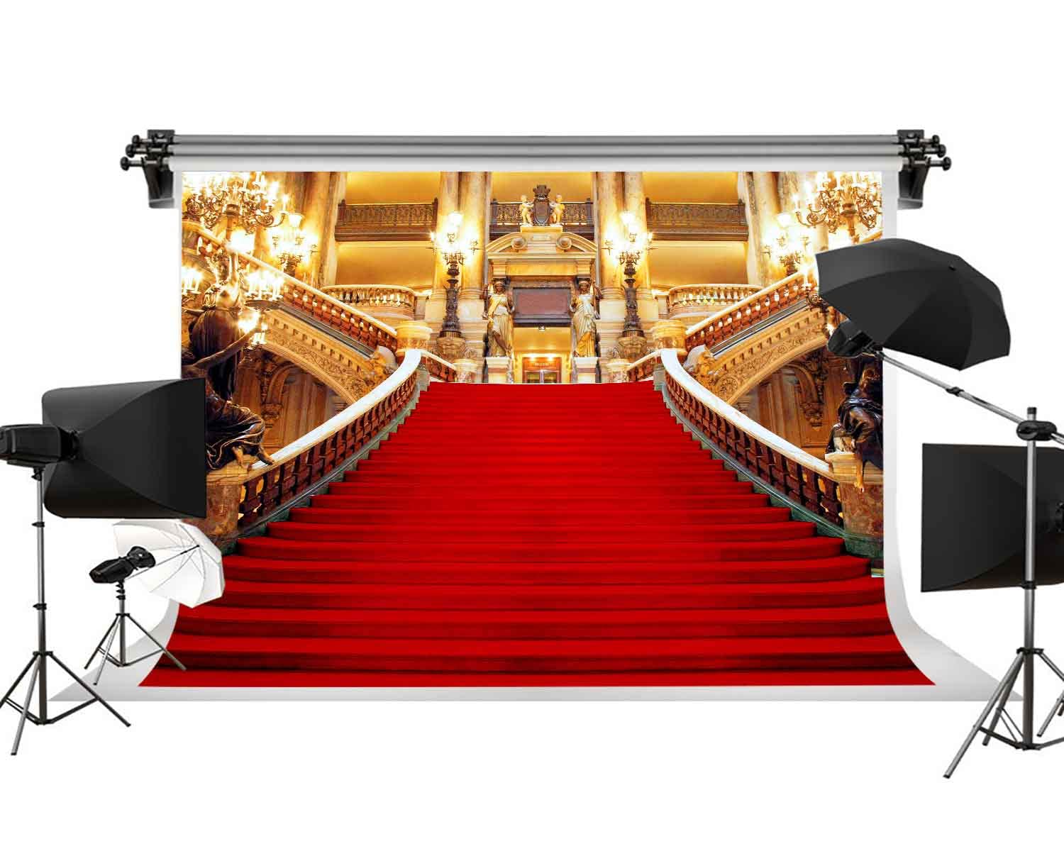Gureter Red Carpet Backdrop, Golden Palace Gorgeous European Hall Photo Backdrop, Vinyl 10X7Ft Prom Picture Photo Studio Props L