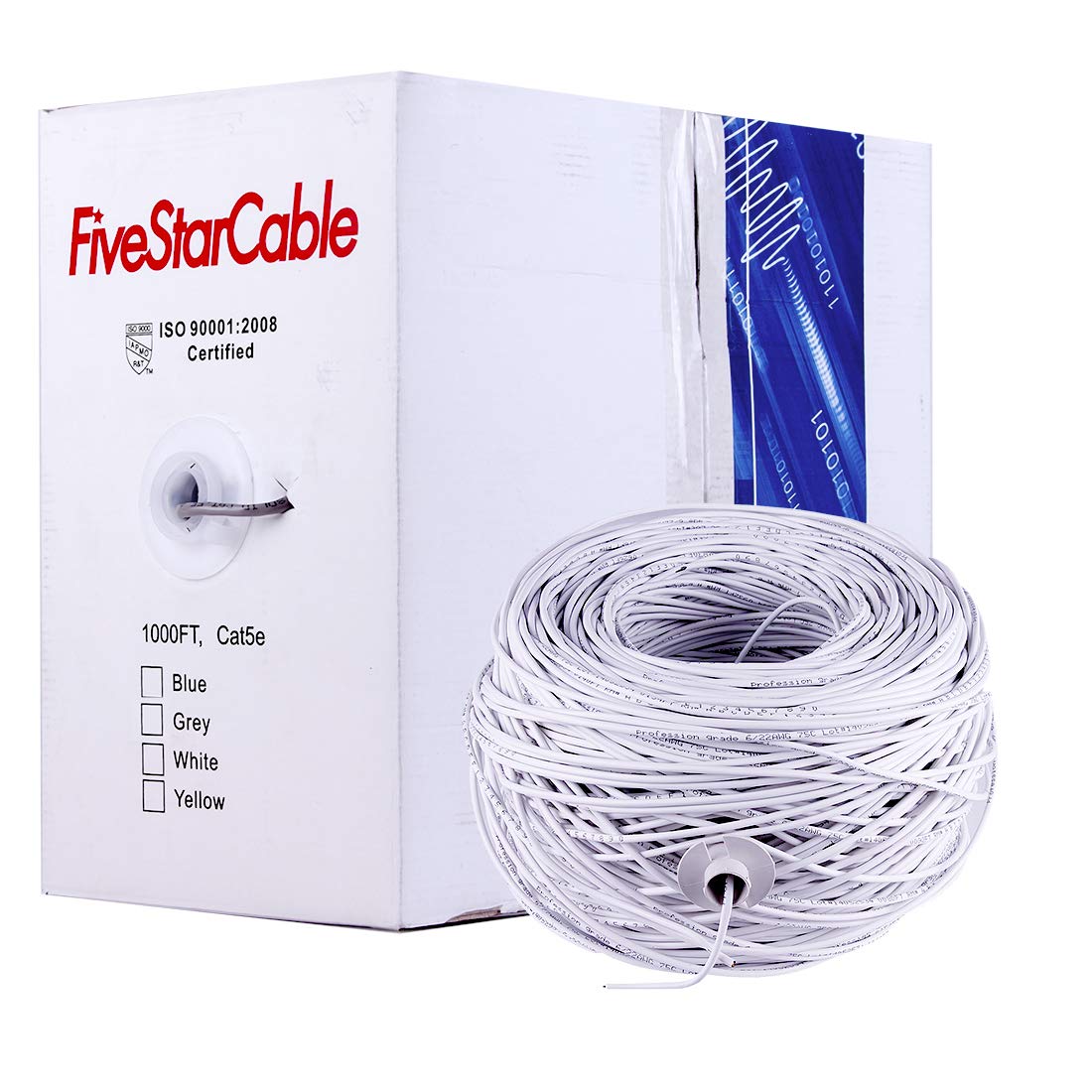 Fivestarcable Cat5E 1000 Ft 24Awg Utp 4 Twisted Pair Ethernet Router Lan Cable Wire Pull Box   White Color
