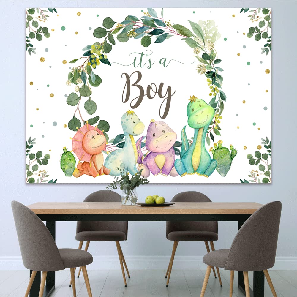 7X5Ft It'S A Boy Backdrop Baby Shower Cartoon Dinosaur Cactus And Eucalyptus Leaves Photography Background Kids Party Supplies C