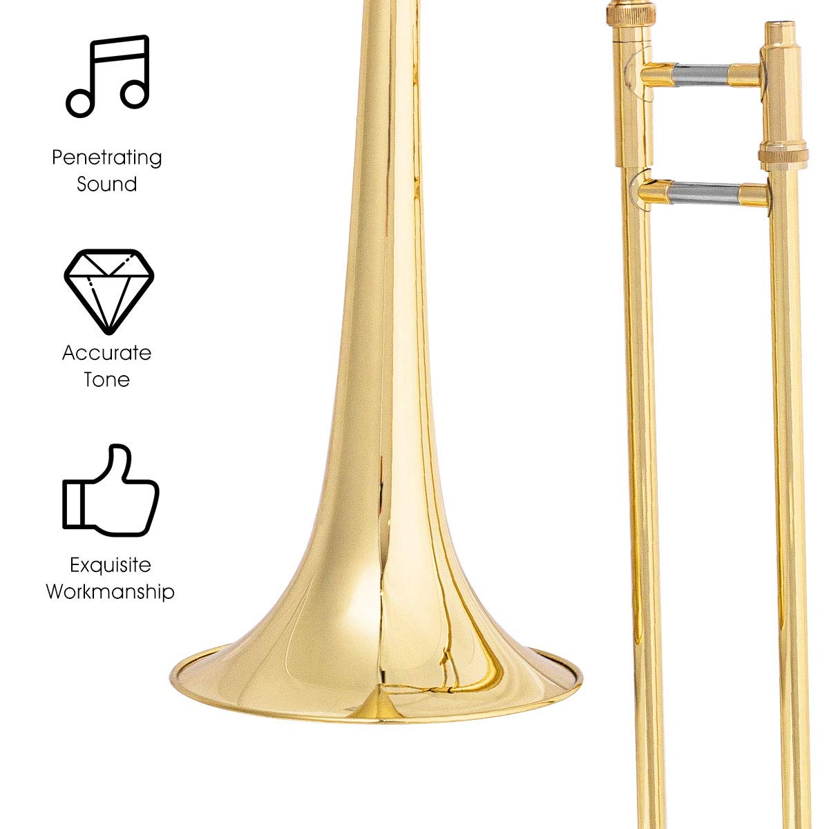Costzon B Flat Tenor Slide Trombone Brass, Ideal For Standard Student Beginner Trombone W/Case, Gloves, Mouthpiece, Portable
