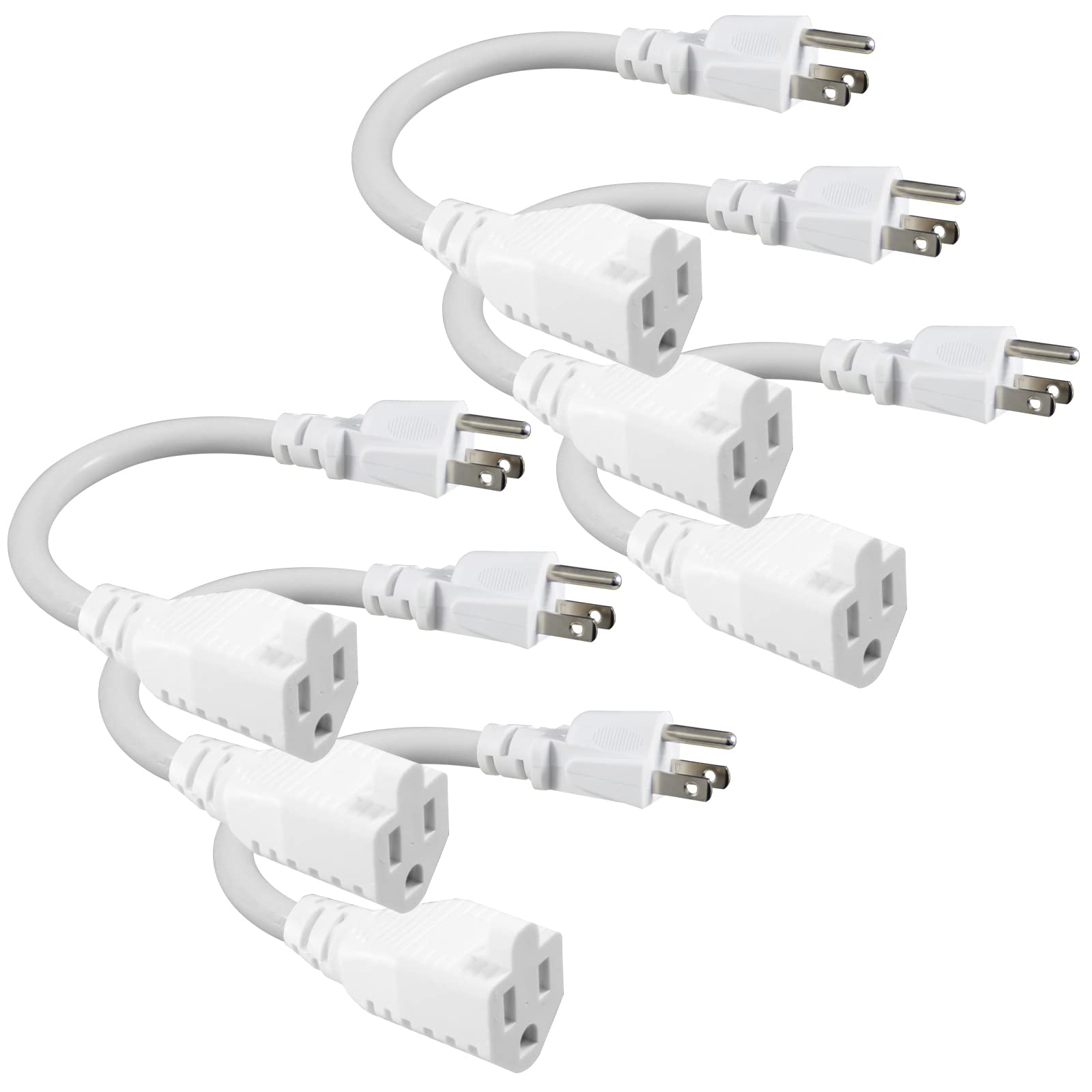 [6 Pack] White Short Power Extension Cord   6Inch 3 Prong Mini Indoor Grounded Extension Cord,16Awg Small Electrical Ac Extensio