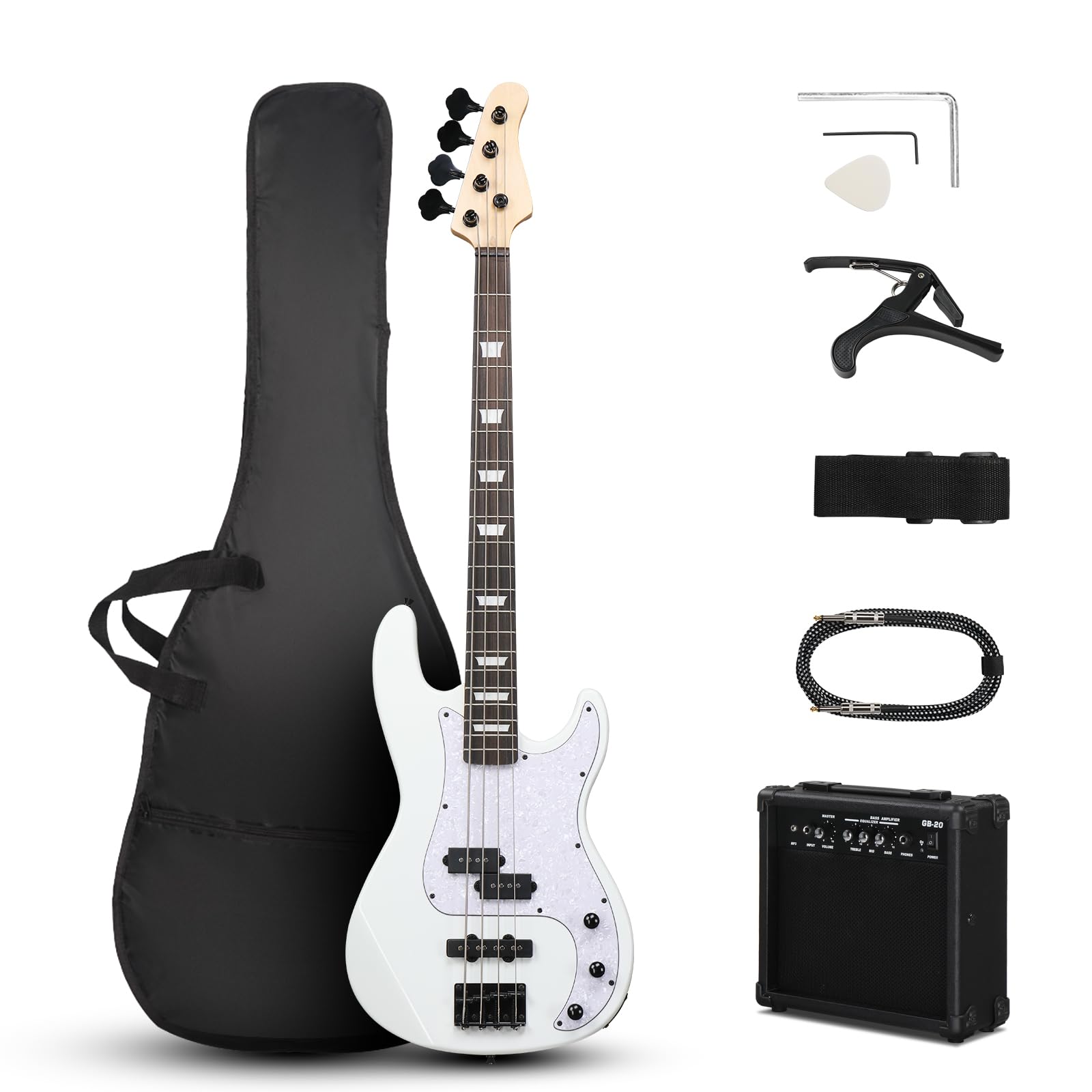 Ktaxon 4 String Electric Bass Guitar, Pb Style Full Size Standard Right Handed Beginner Kit With 20W Amp Gig Bag Strap For Kids