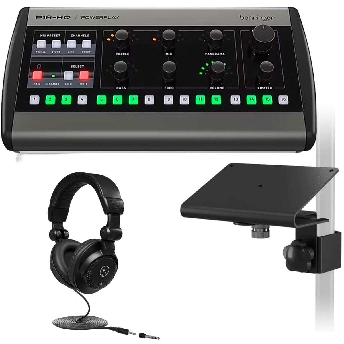 Powerplay 16 P16-M 16-Channel Digital Personal Mixer, Bundle with Behringer P16-MB Mounting Bracket for PowerPlay P16-M