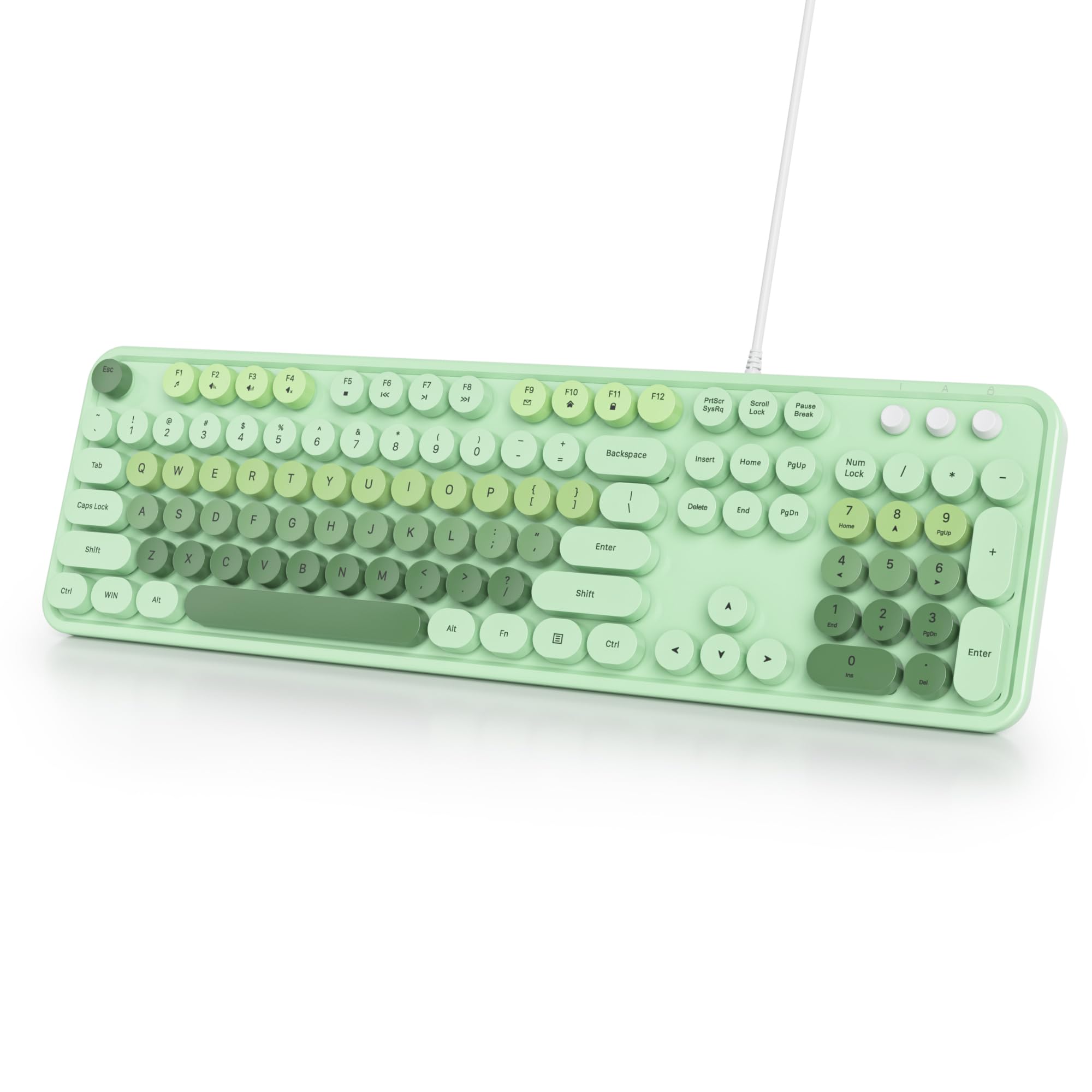 Owpkeenthy Typewriter Green Cute Keyboard With Floating Round Keys, Full Size Wired Retro Keyboard Click Feeling With Foldable S