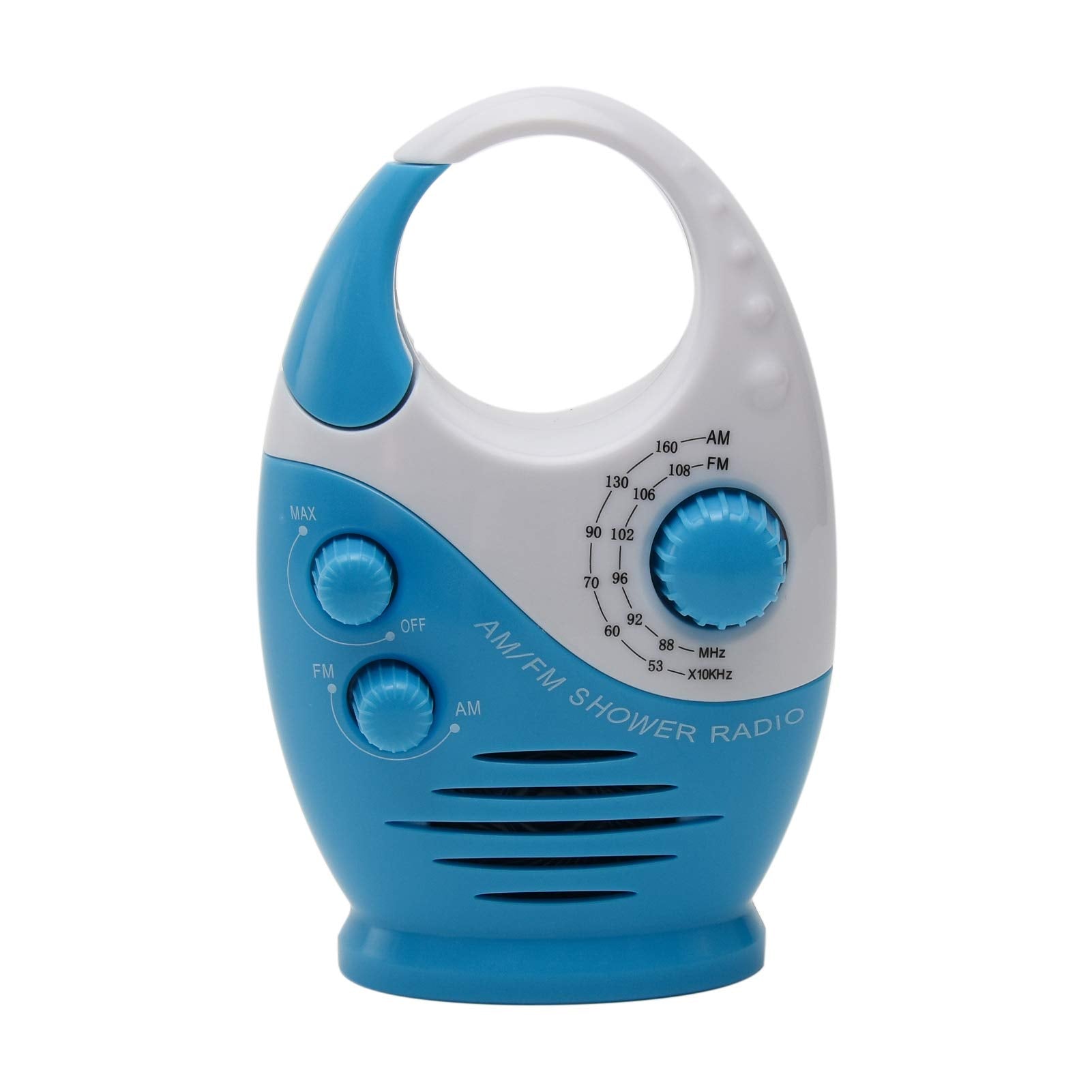 Uxely Shower Radio, Bathroom Radio Am Fm, Waterproof Hanging Shower Radio Adjustable Volume Built In Speaker(White Blue)