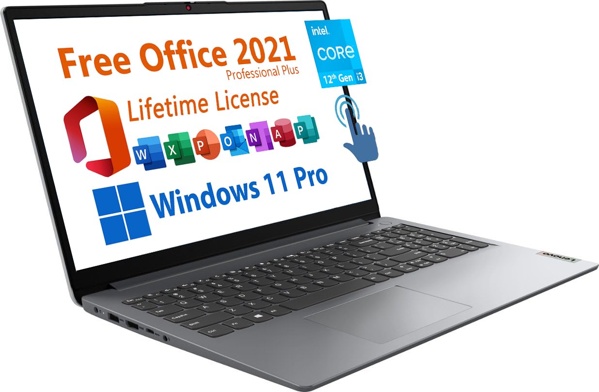Lenovo 15.6 Business Laptop, Free Microsoft Office 2021 With Lifetime License, Fhd Touchscreen Display, Intel 6-Core I3-1215U Up